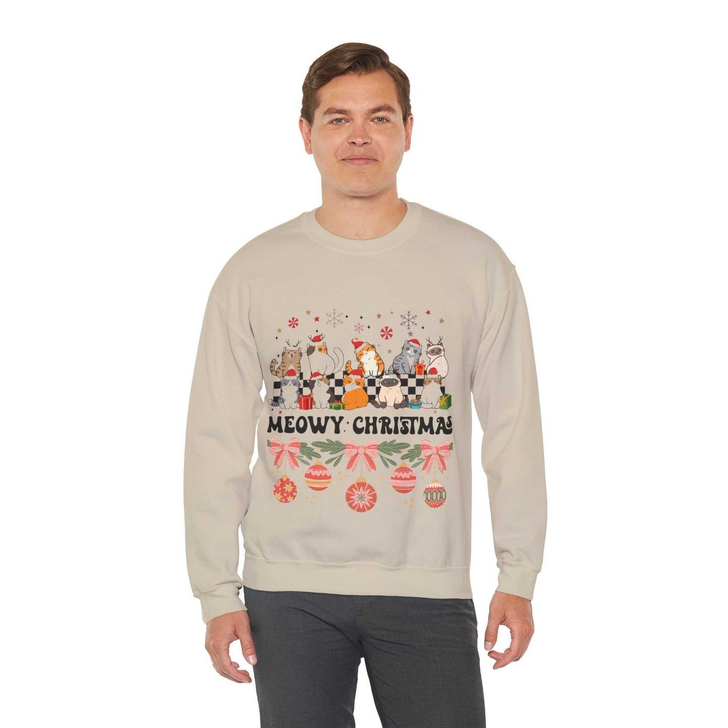 Meowy Christmas Sweatshirt, Cat Lover Christmas Gift