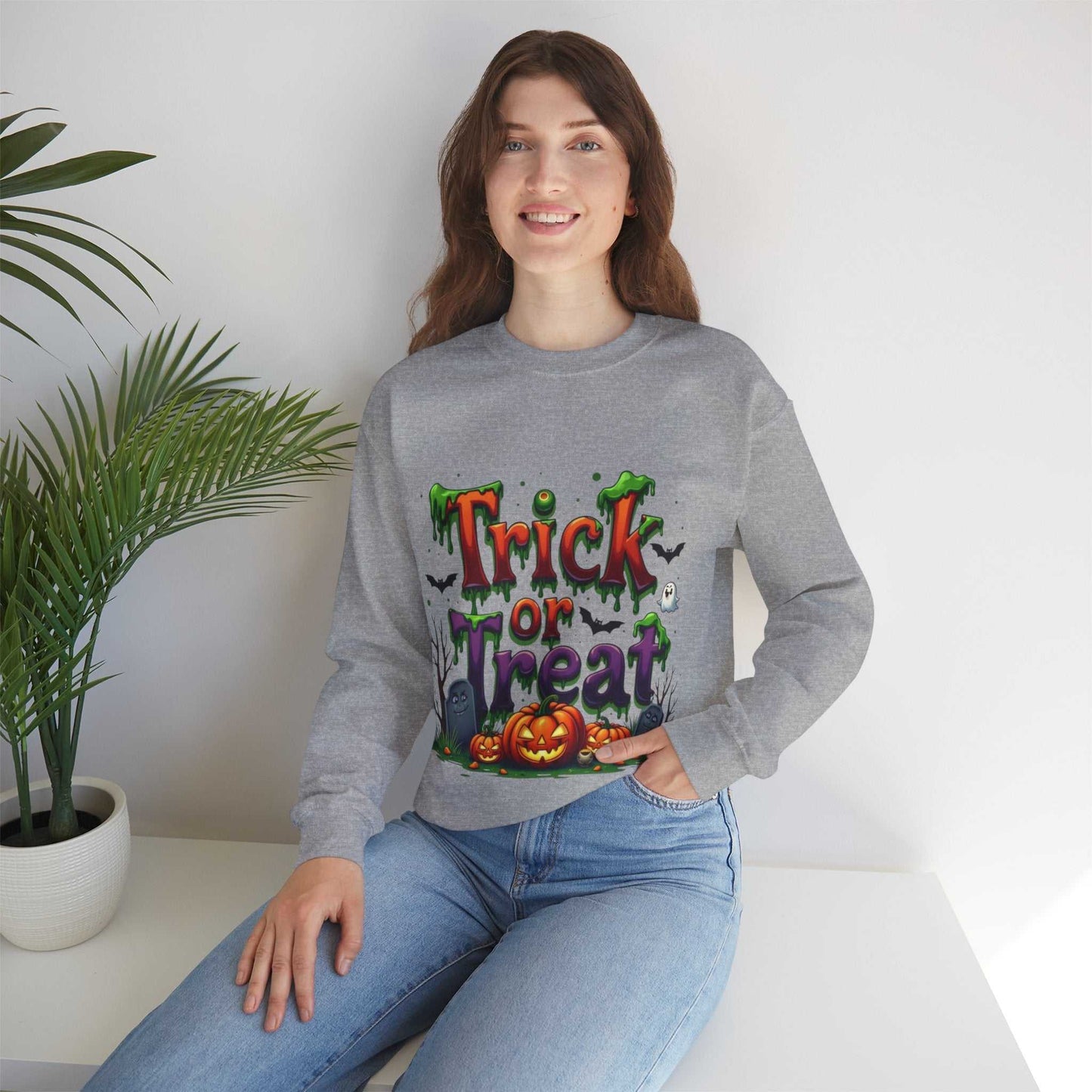 Halloween Trick or Treat Sweatshirt, Cozy Fall Apparel, Gift for Halloween Lovers