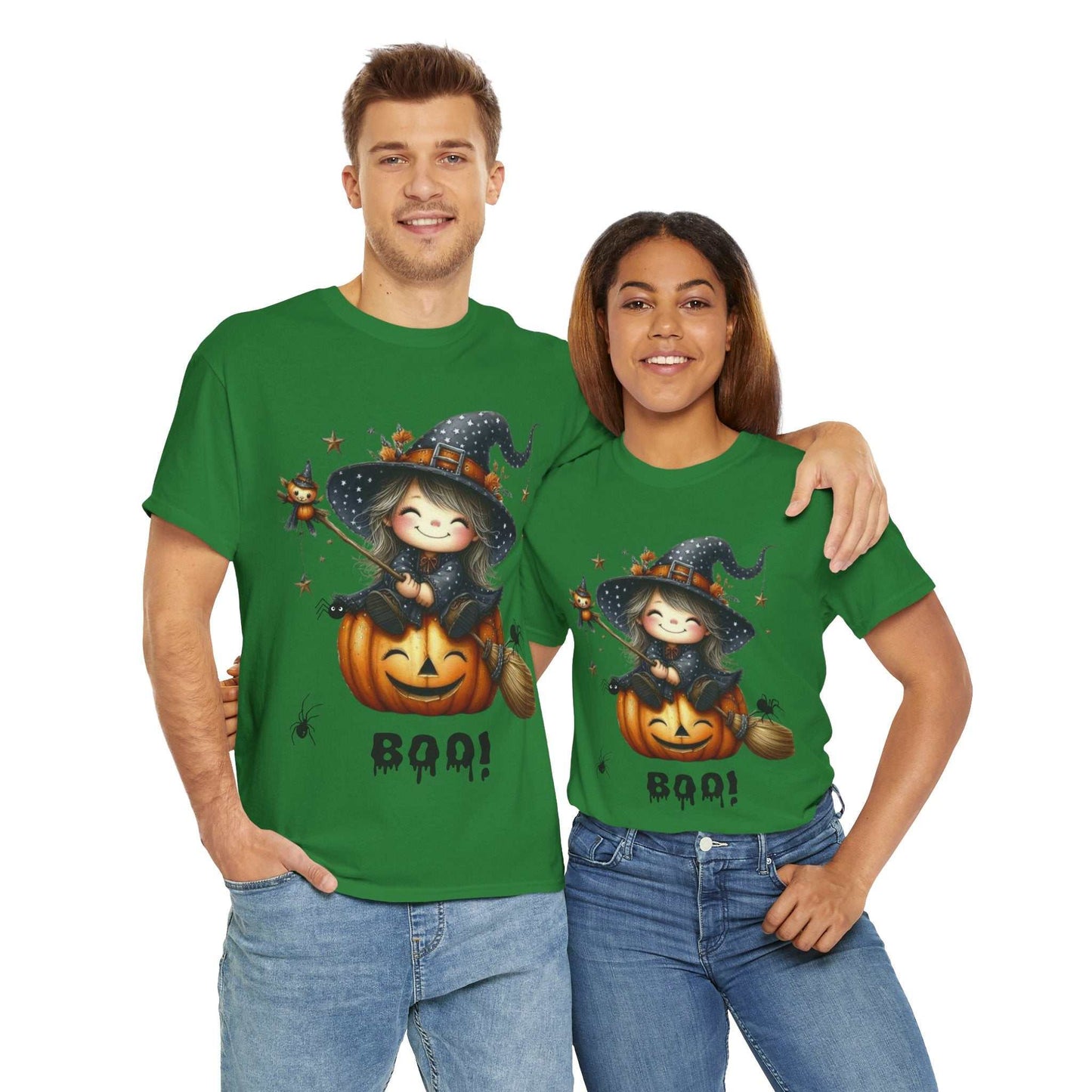 Halloween Girl Shirt with Ghost Design, Unisex Green Tee, Spooky Season Apparel