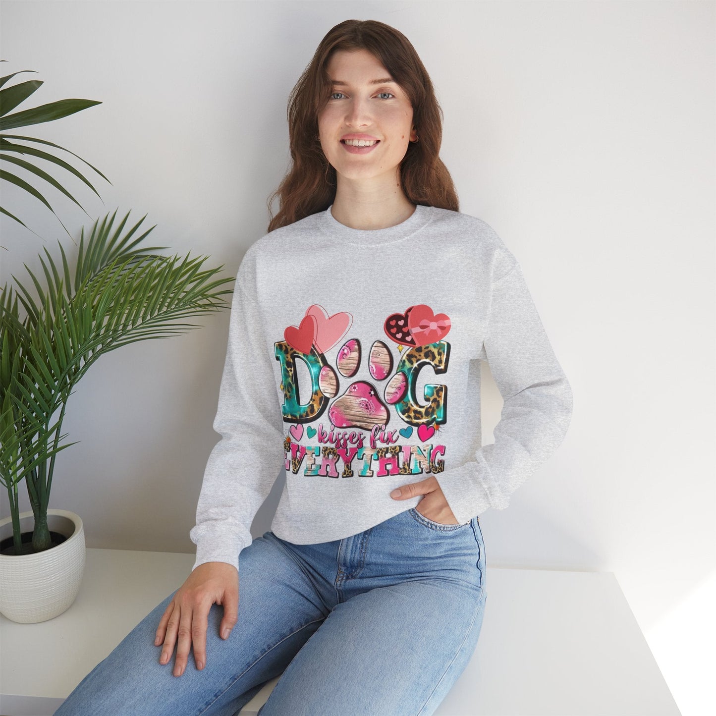 Dog Kisses Fix Everything Sweatshirt, Gift For Mom Dog Lovers