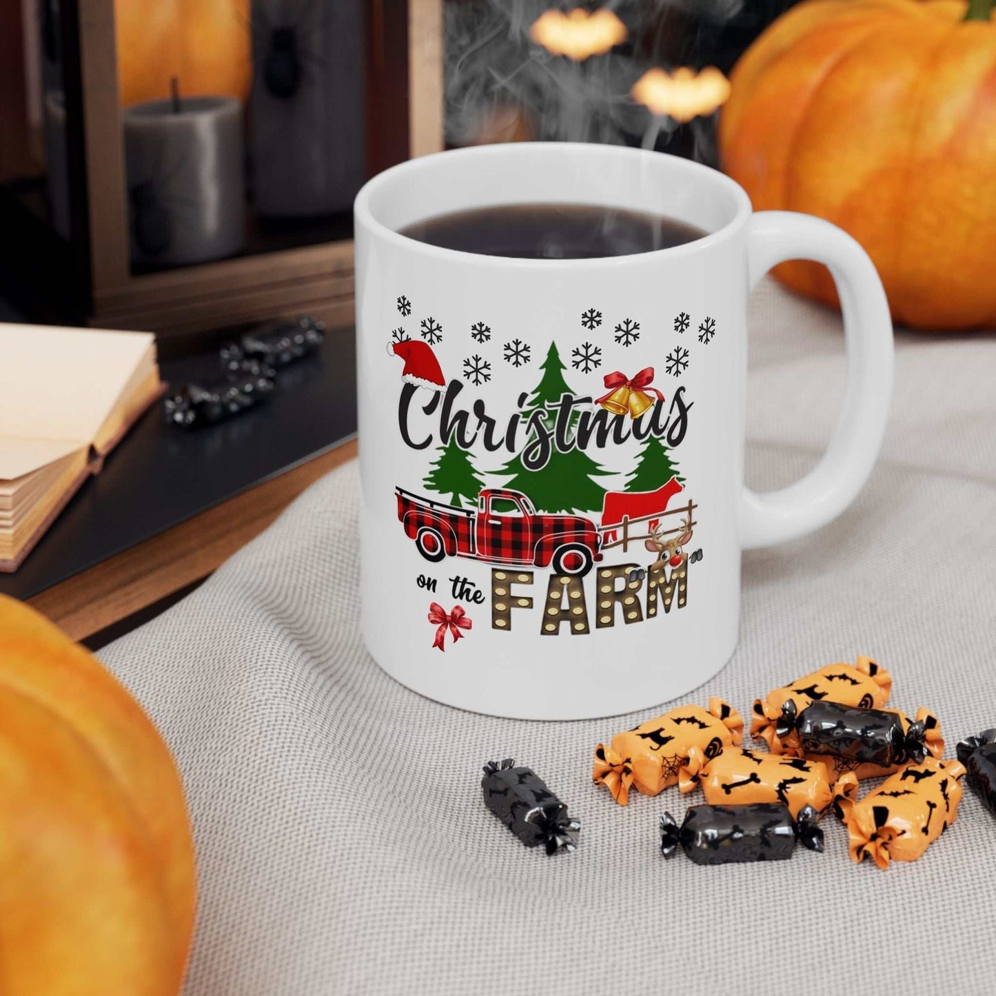 Christmas on the Farm mug with festive design and countryside charm.