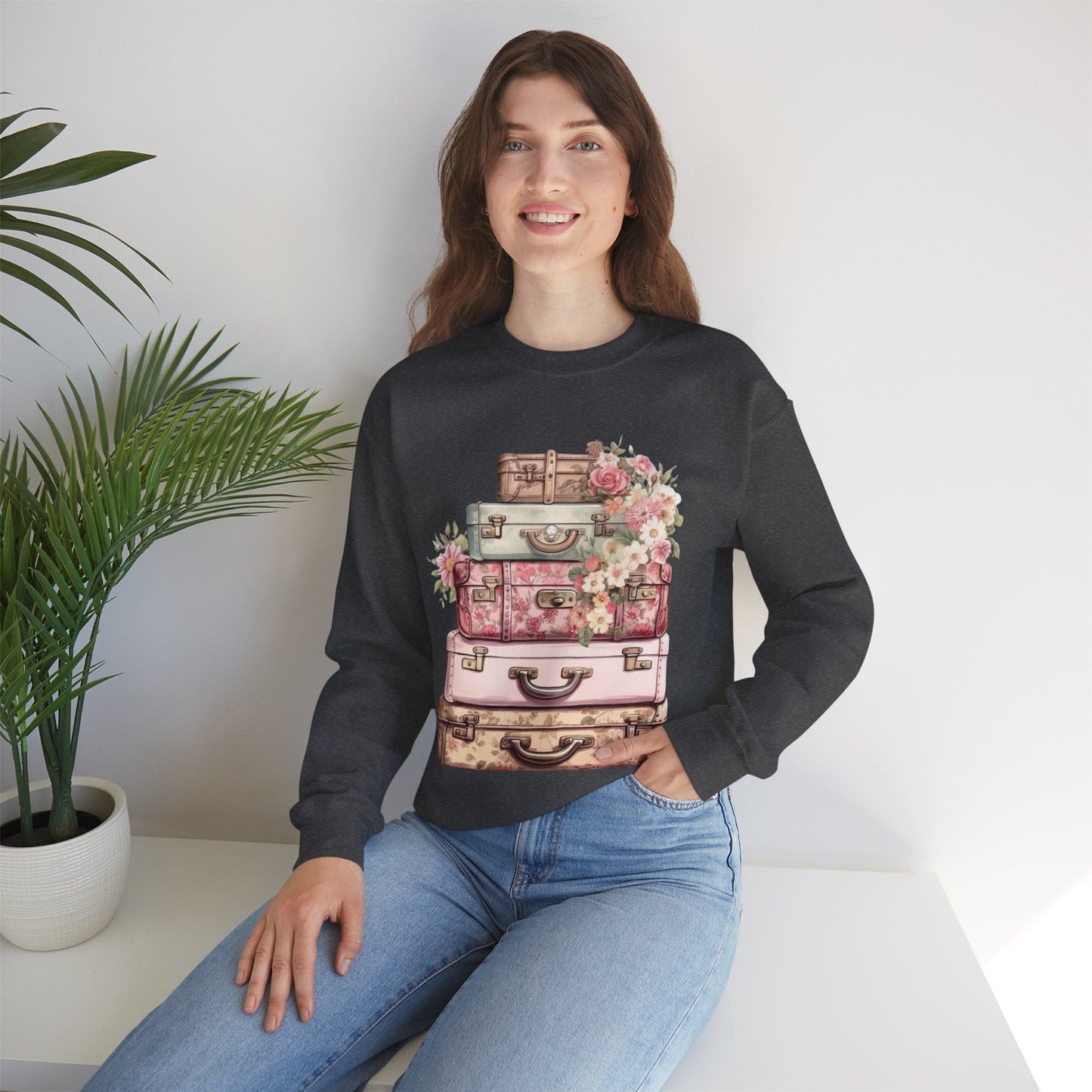 Vintage Floral Luggage Sweatshirt - Cozy Travel Inspired Apparel