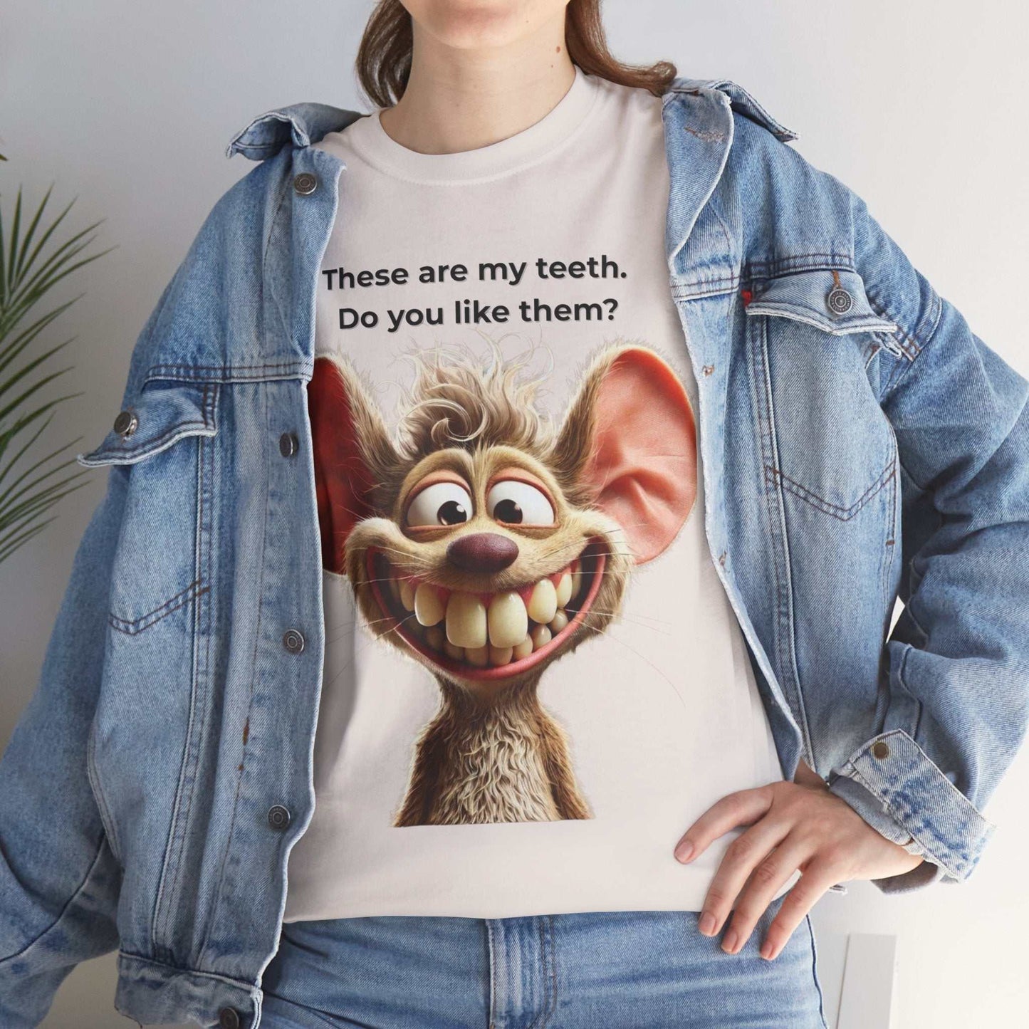 Funny Teeth Cartoon T-Shirt, Cute Unisex Heavy Cotton Tee, Gift for Teens Humor Shirt