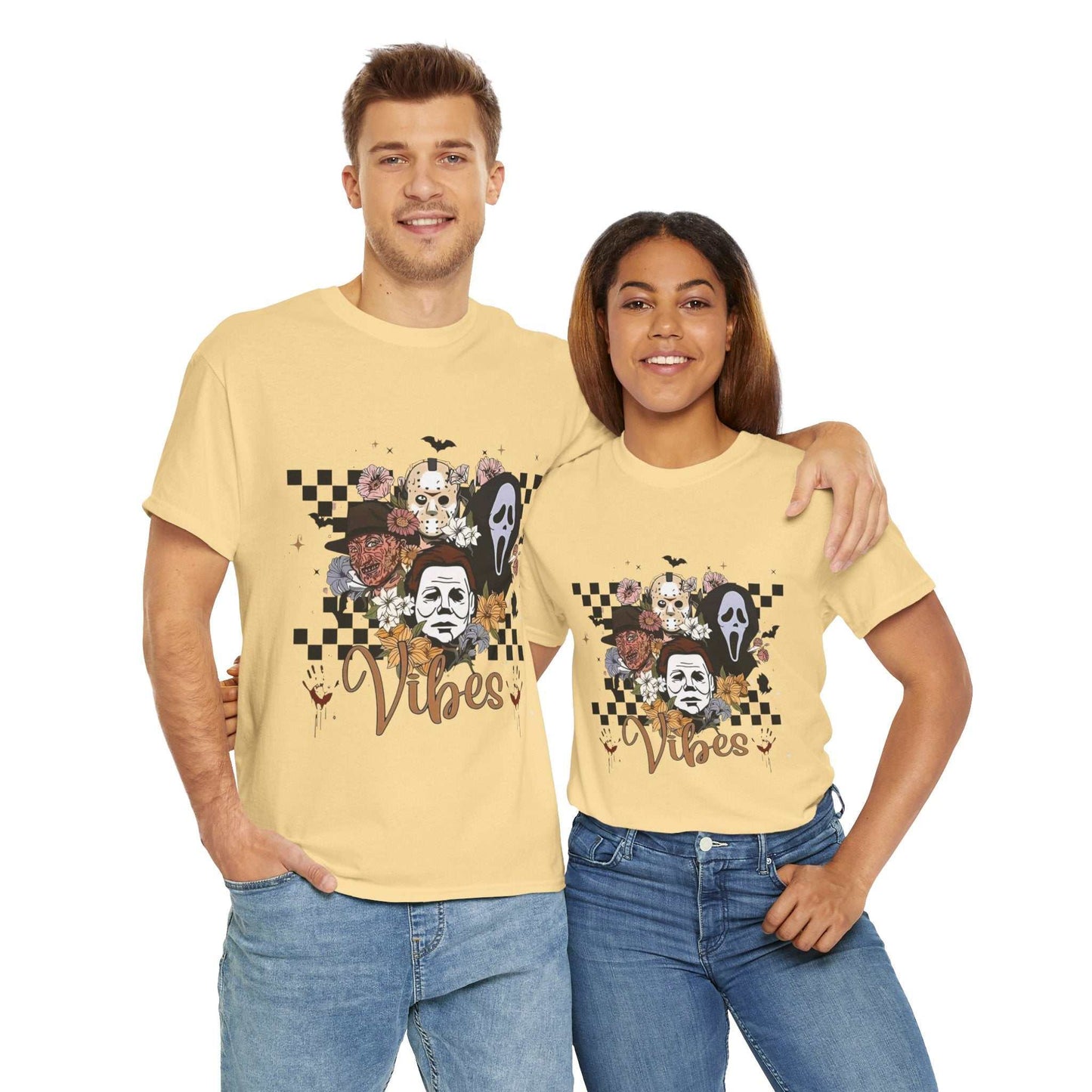 Retro Horror Vibes Unisex Heavy Cotton Tee, Graphic Tee, Unique Gift for Spooky Season