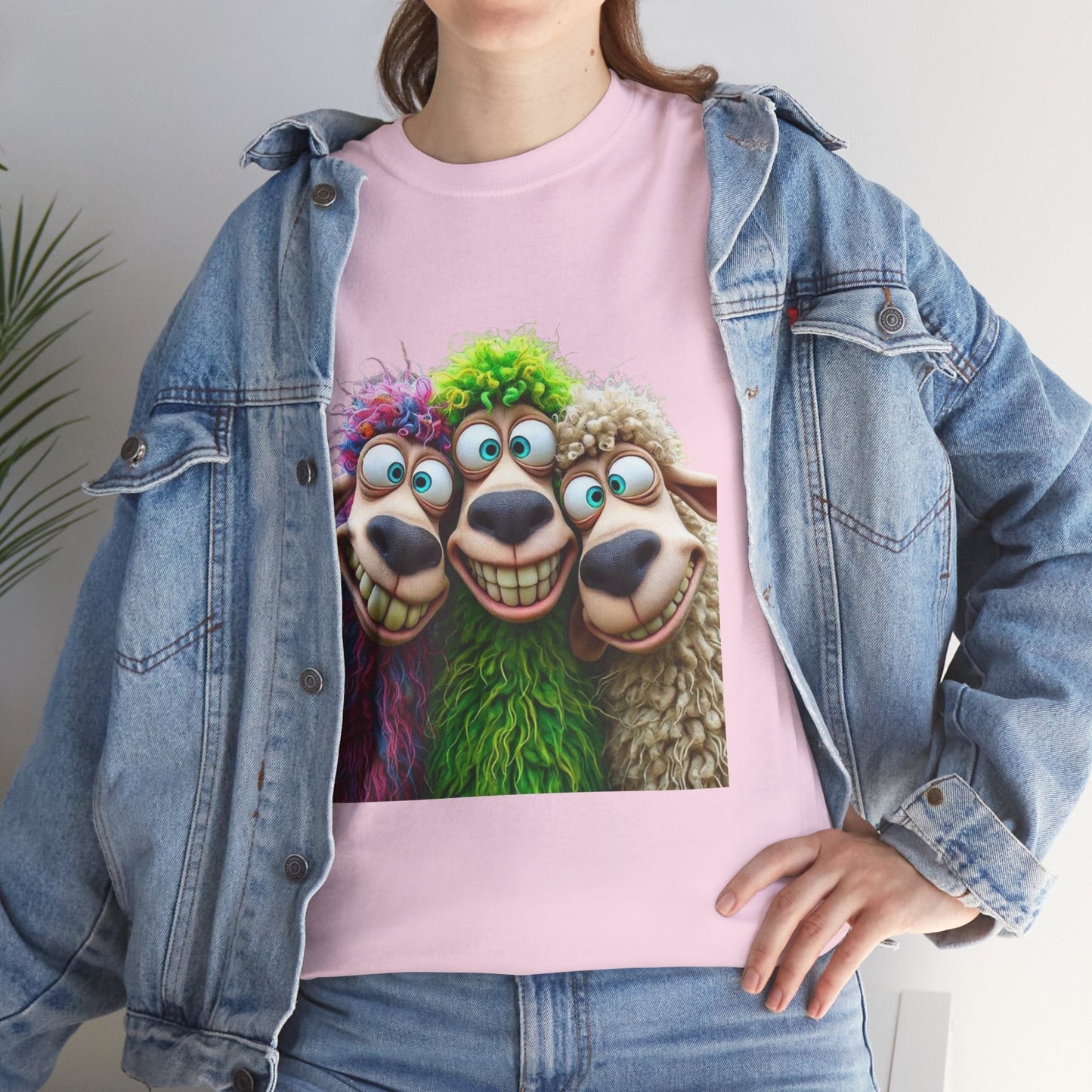 Whimsical Sheep Graphic Tee, Unisex Heavy Cotton Tee Gift