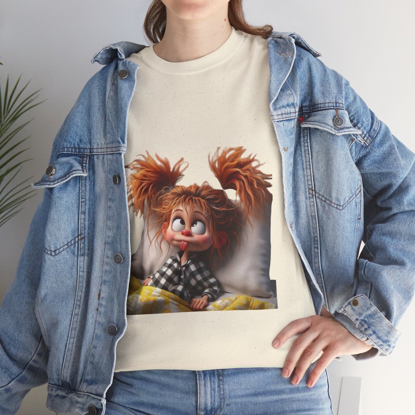 Cute Cartoon Character Unisex Heavy Cotton Tee - Perfect for Relaxed Mornings