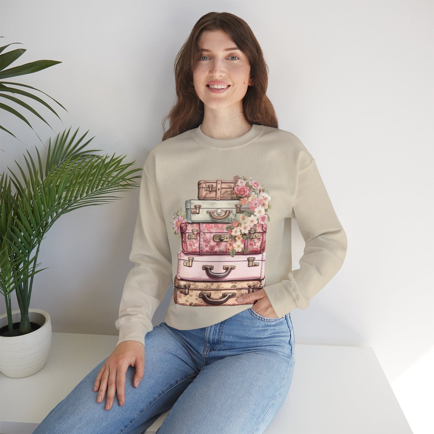Vintage Floral Luggage Sweatshirt - Cozy Travel Inspired Apparel