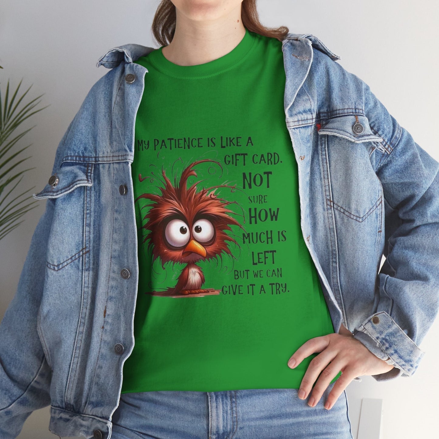 Funny Unisex Heavy Cotton Tee - 'My Patience is Like a Gift Card' Design