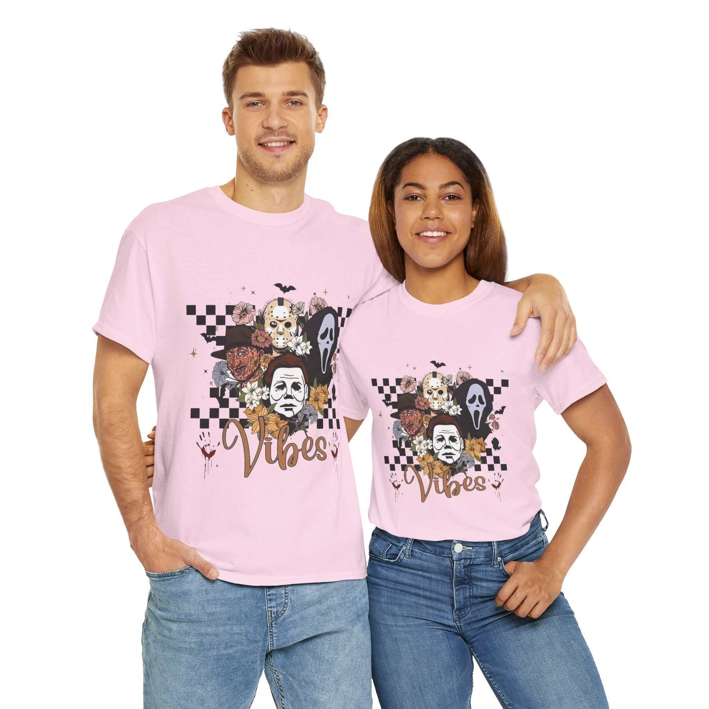 Retro Horror Vibes Unisex Heavy Cotton Tee, Graphic Tee, Unique Gift for Spooky Season