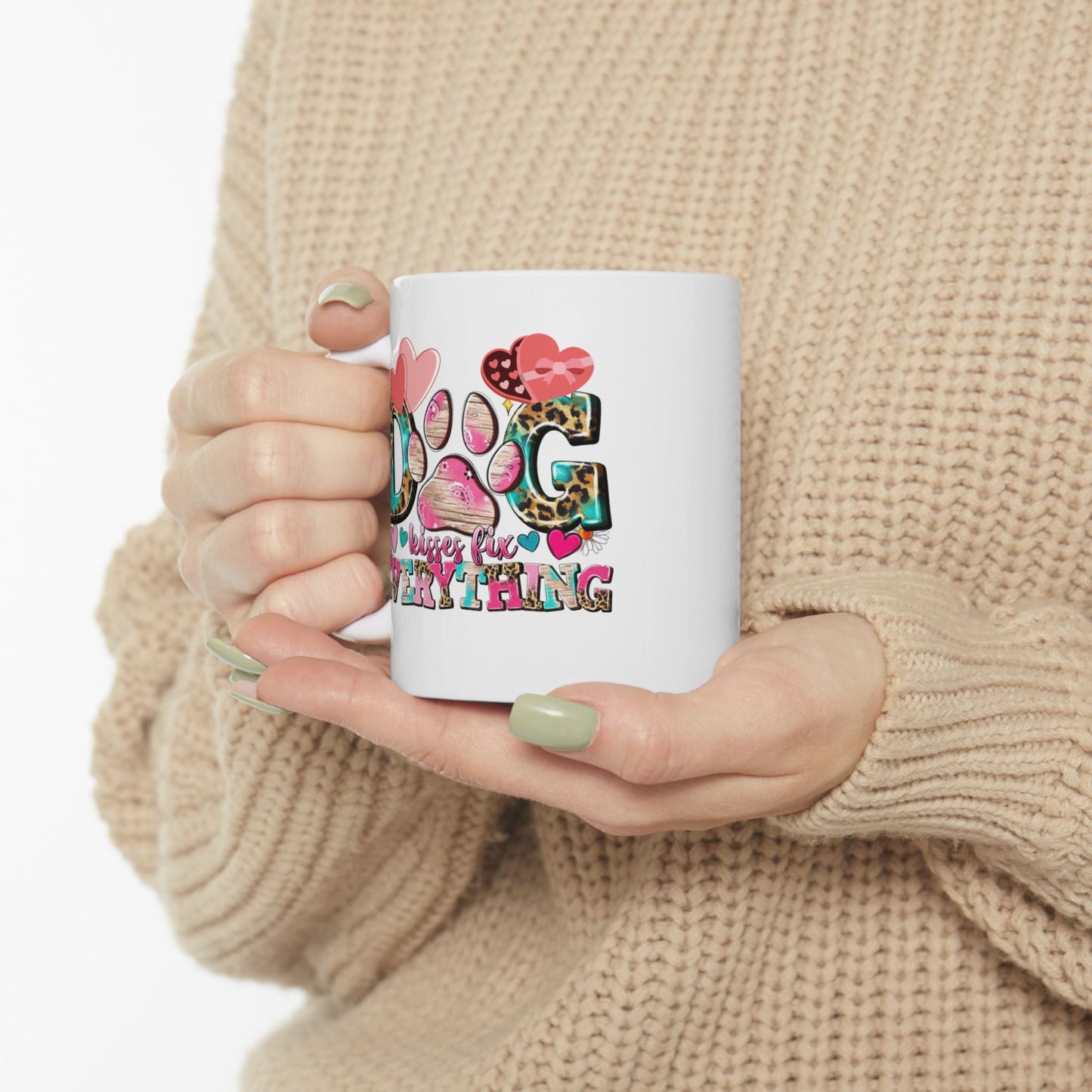 Dog Kisses Fix Everything Mugs, Gift For Mom Dog Lovers