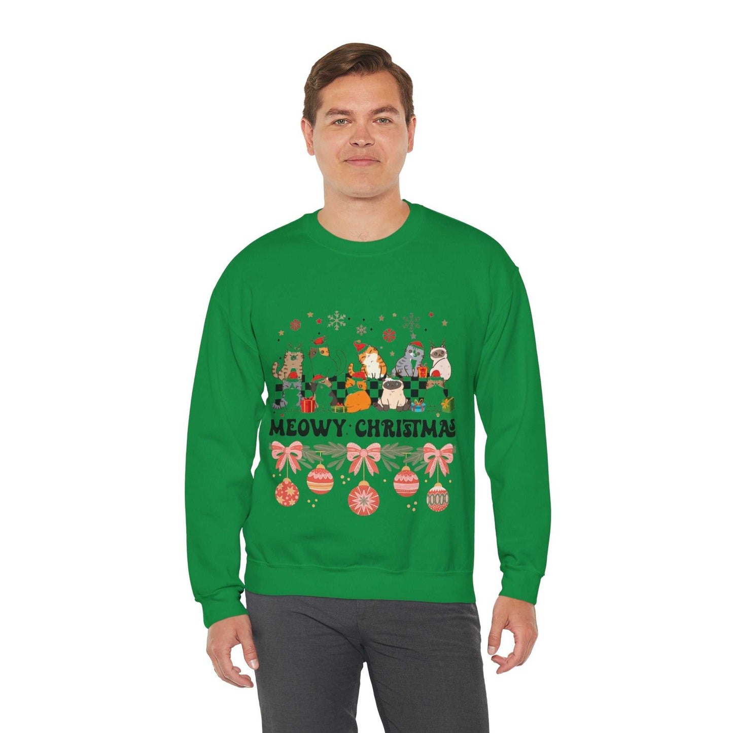 Meowy Christmas Sweatshirt, Cat Lover Christmas Gift