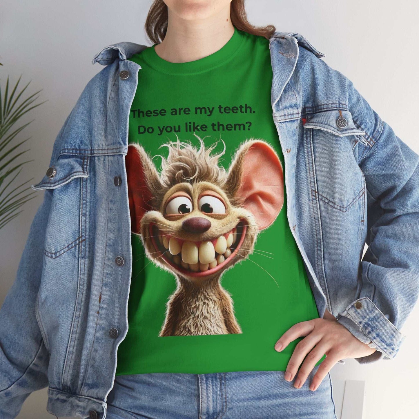 Funny Teeth Cartoon T-Shirt, Cute Unisex Heavy Cotton Tee, Gift for Teens Humor Shirt