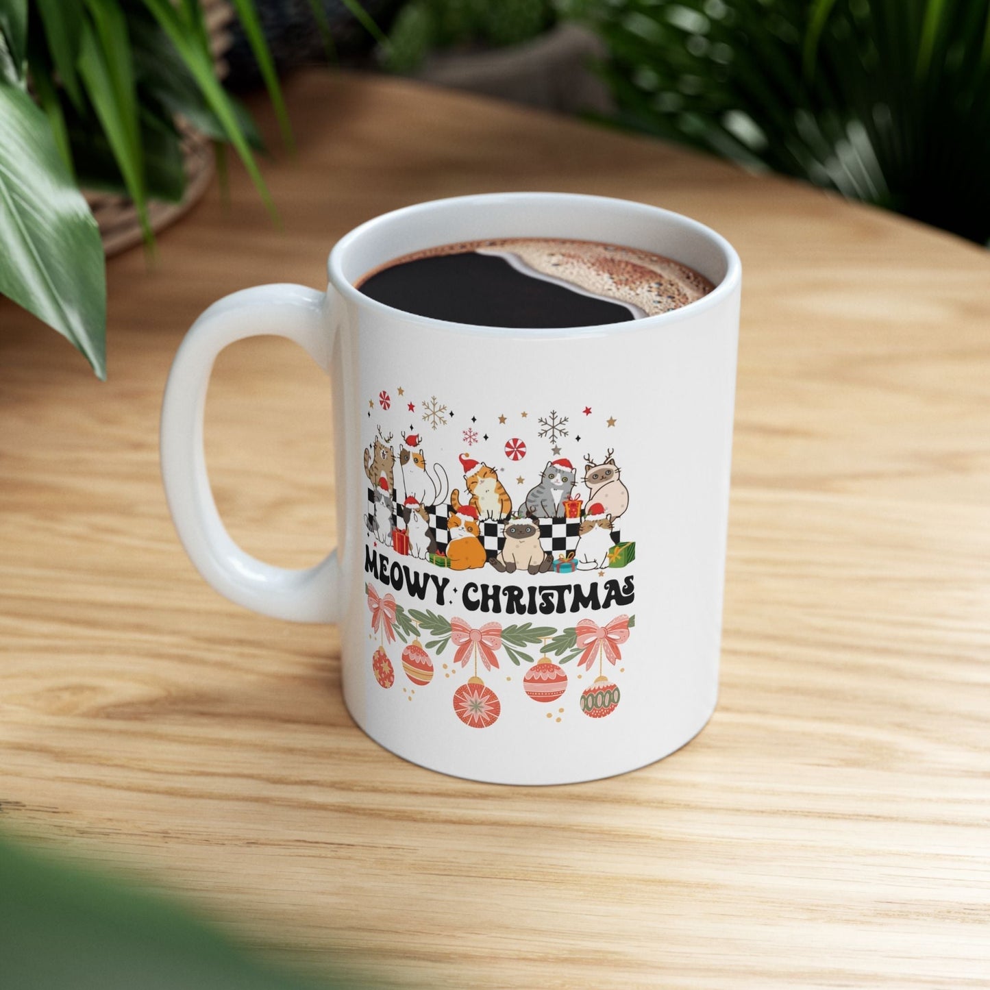 Meowy Christmas Mugs, Cat Lover Christmas Gift