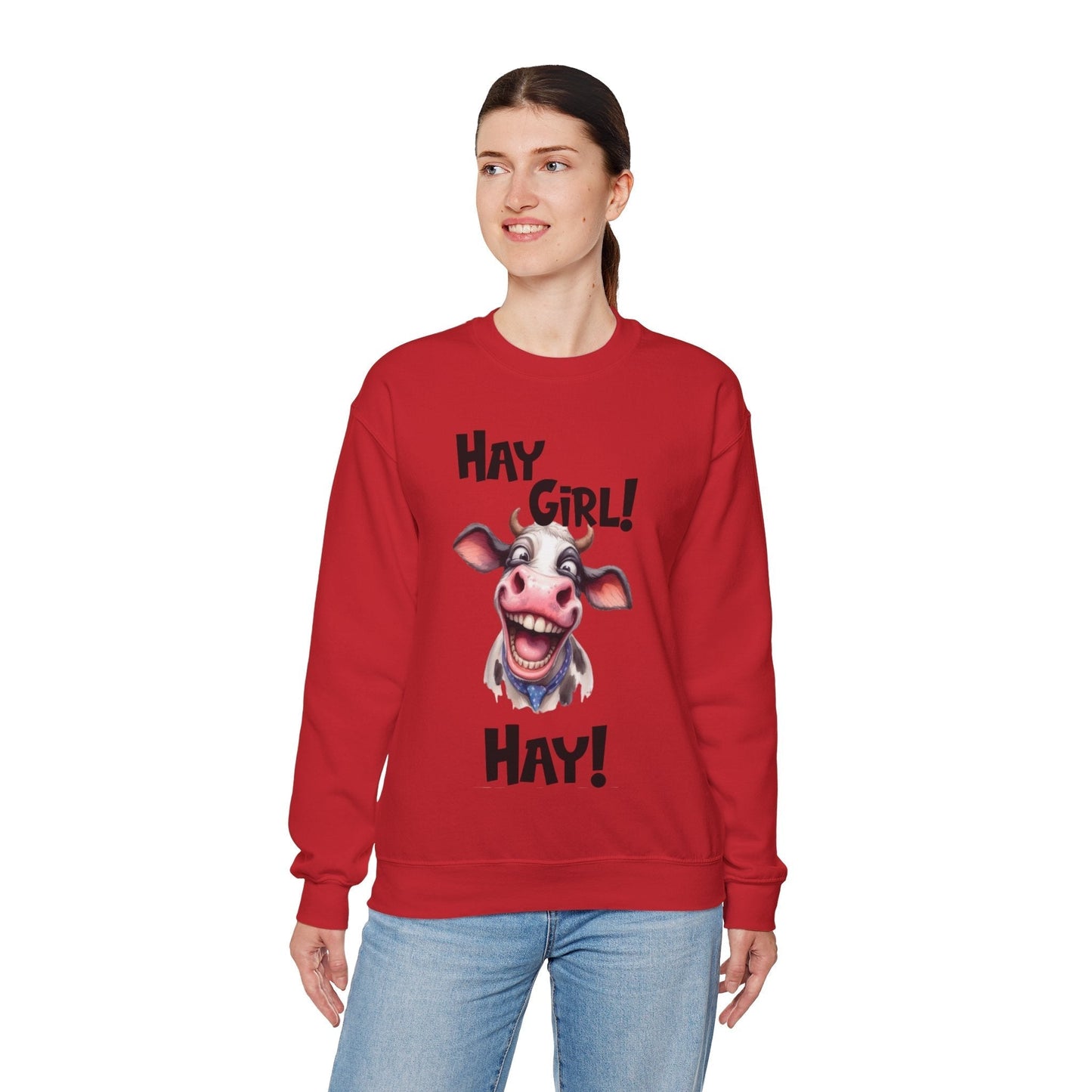 Funny Cow Sweatshirt Hay Girl Hay | Unisex Heavy Blend Crewneck