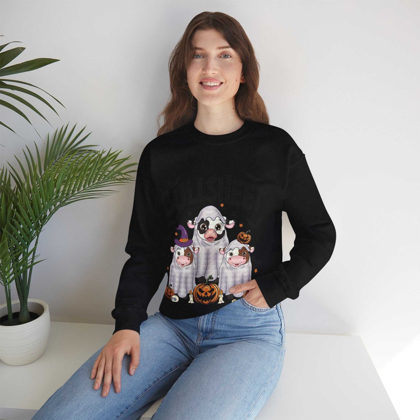 Funny Halloween Crewneck Sweatshirt | Bullsheet Cow Design, Gift for Halloween Lovers
