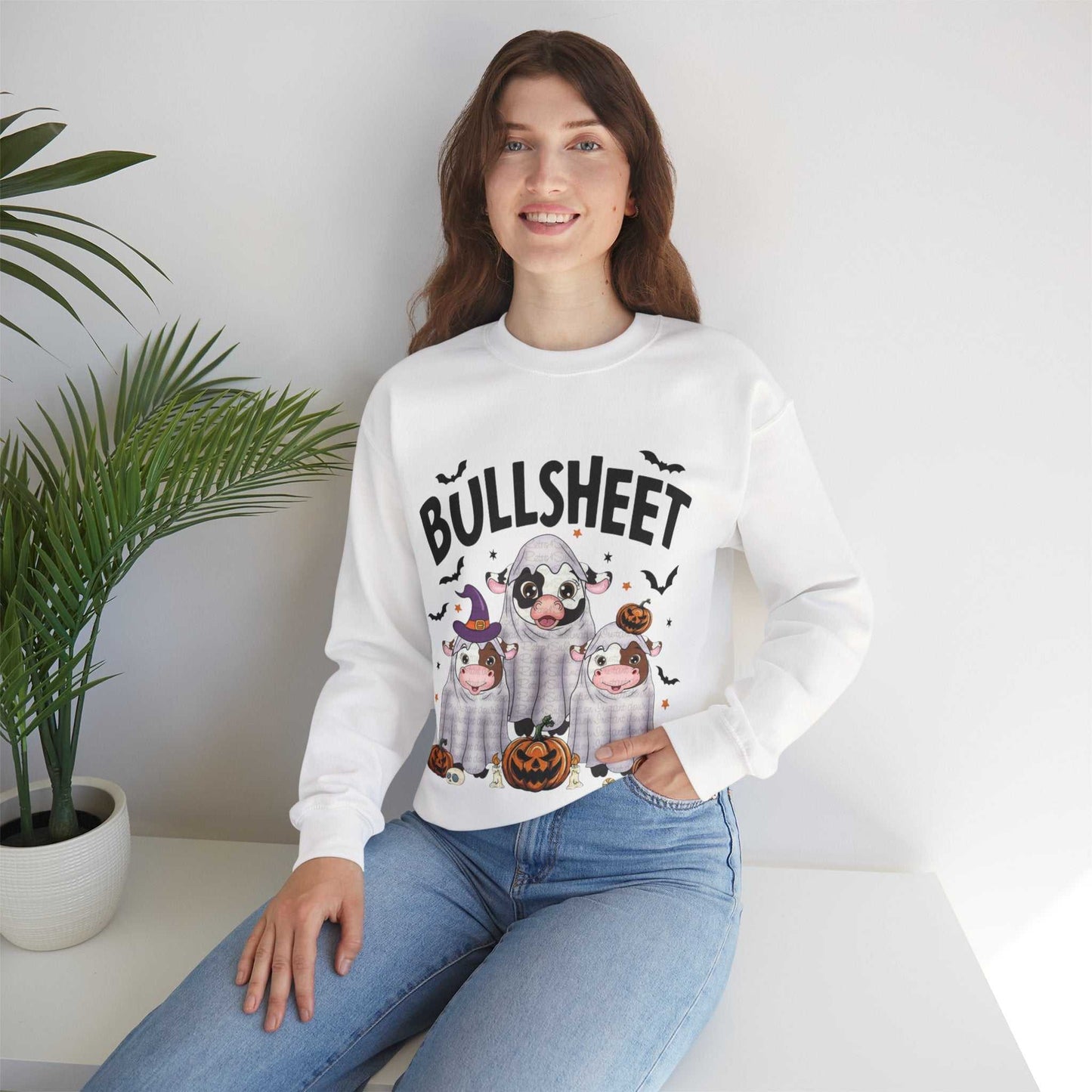 Funny Halloween Crewneck Sweatshirt | Bullsheet Cow Design, Gift for Halloween Lovers