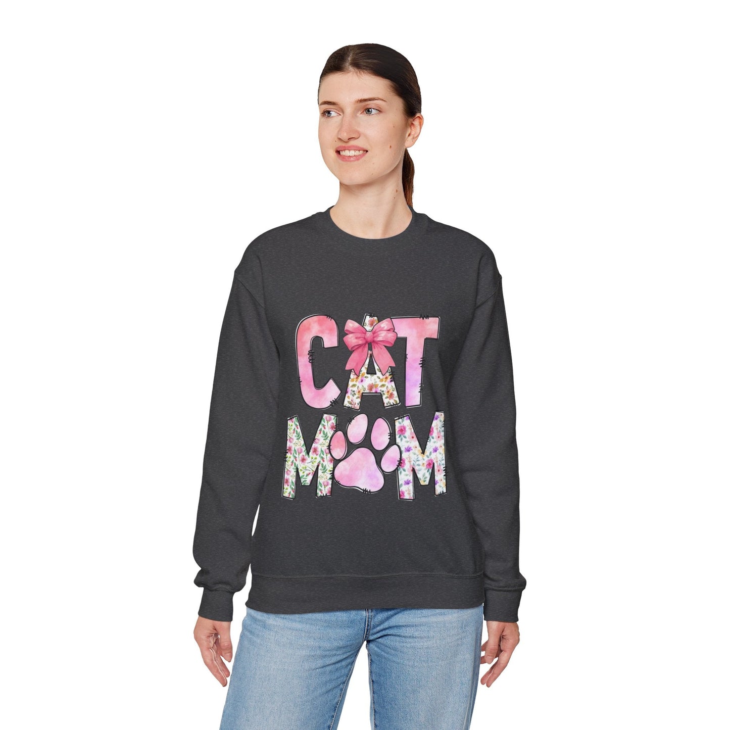 Cat Mom Floral Crewneck Sweatshirt - Perfect Gift for Cat Lovers