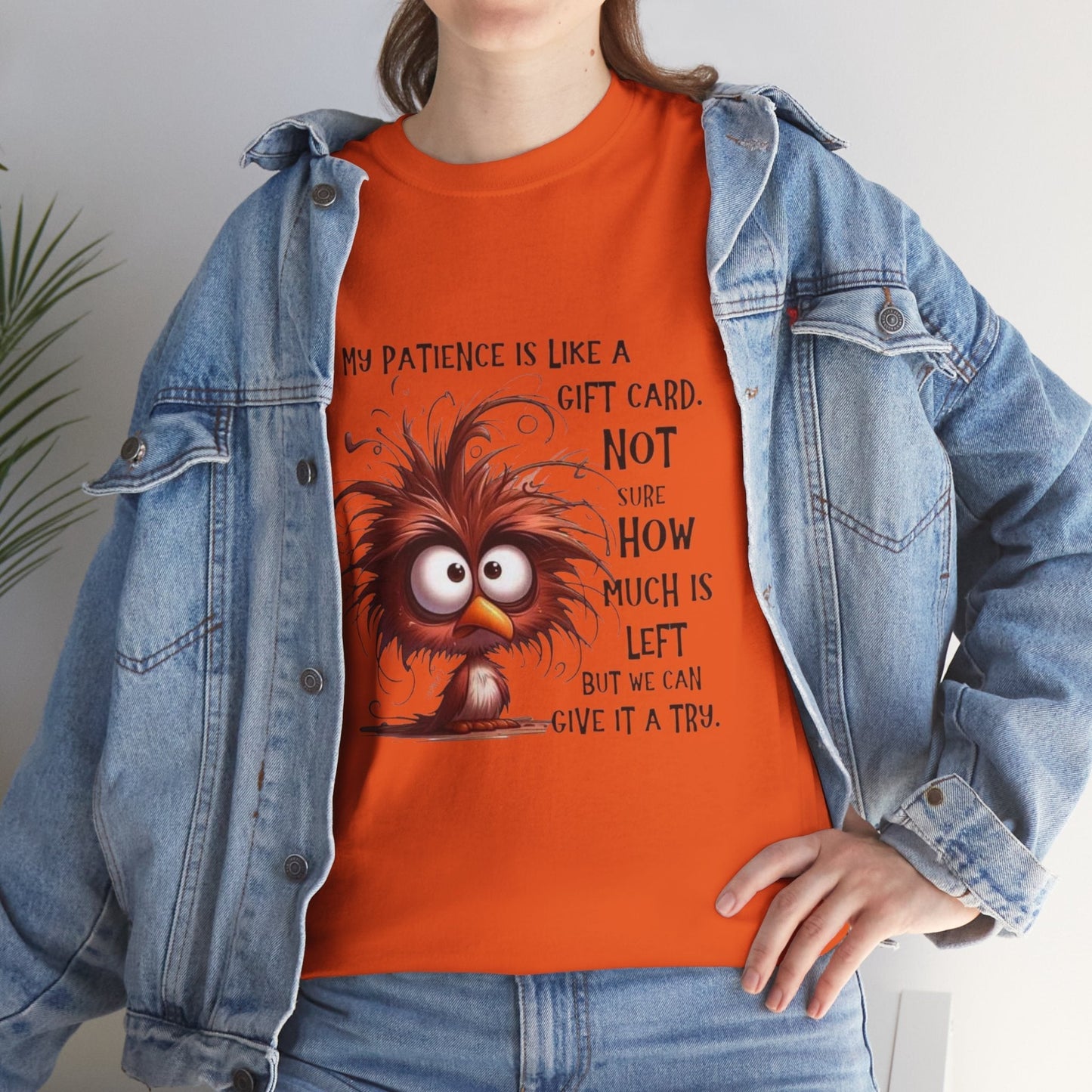 Funny Unisex Heavy Cotton Tee - 'My Patience is Like a Gift Card' Design