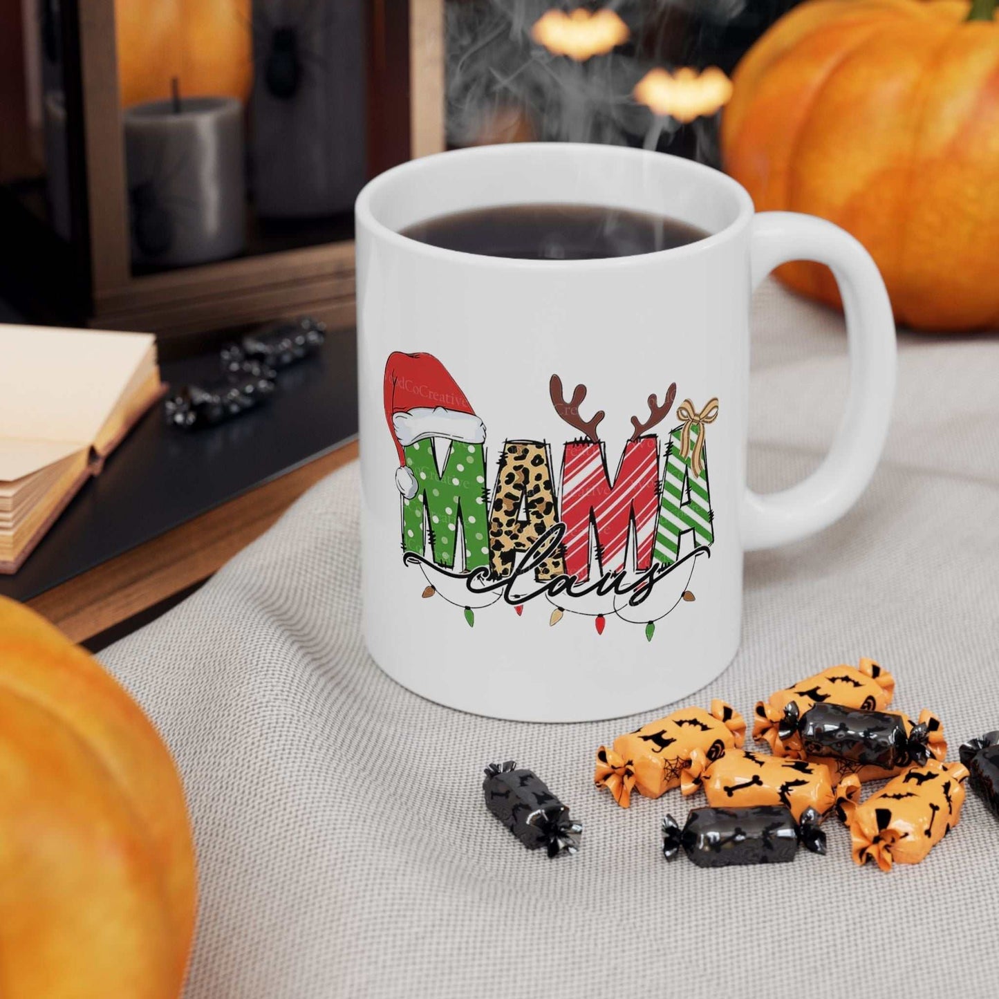 Mama Claus mug with festive design, perfect family Christmas gift.