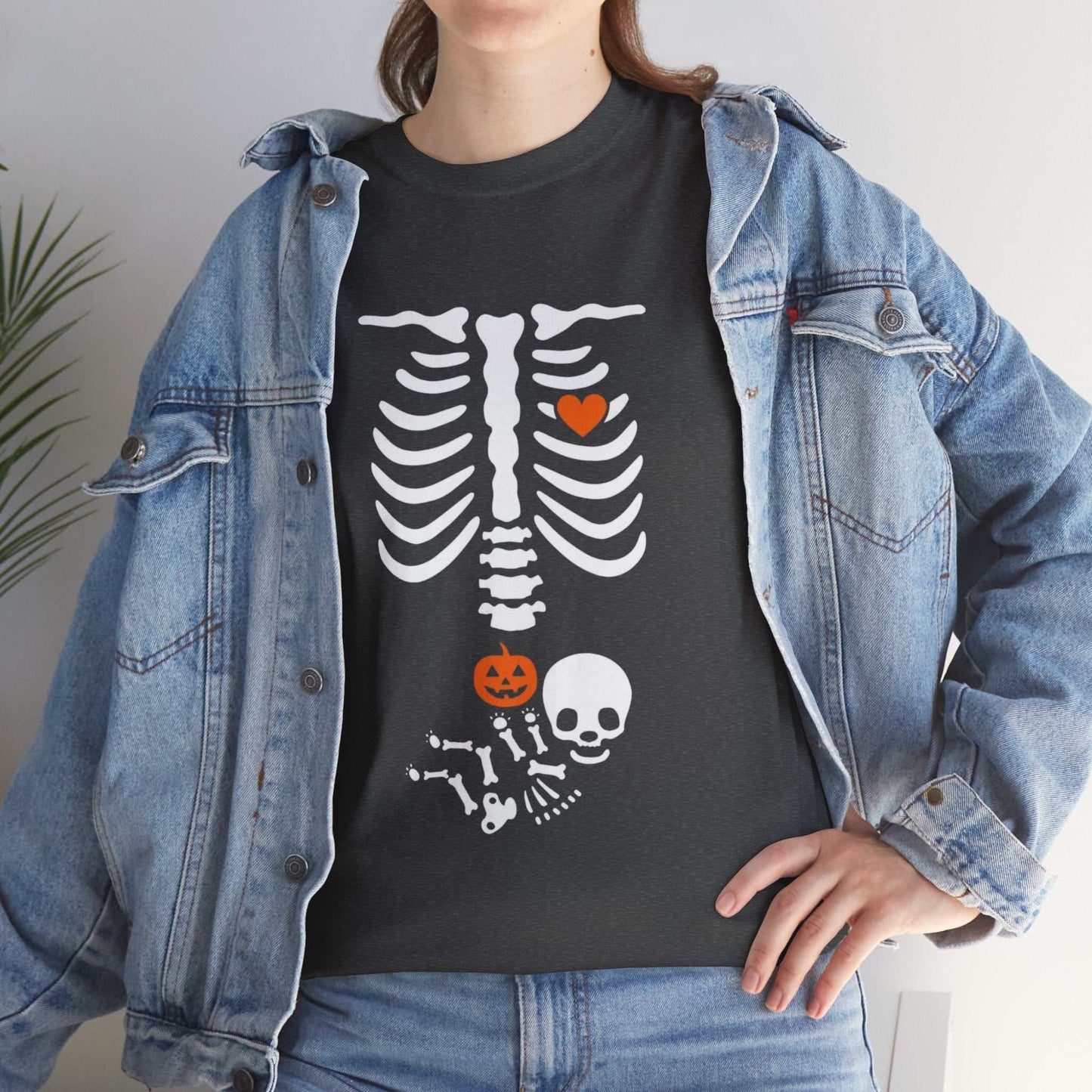 Halloween Maternity Shirt with Skeleton Design for Pregnancy Reveal