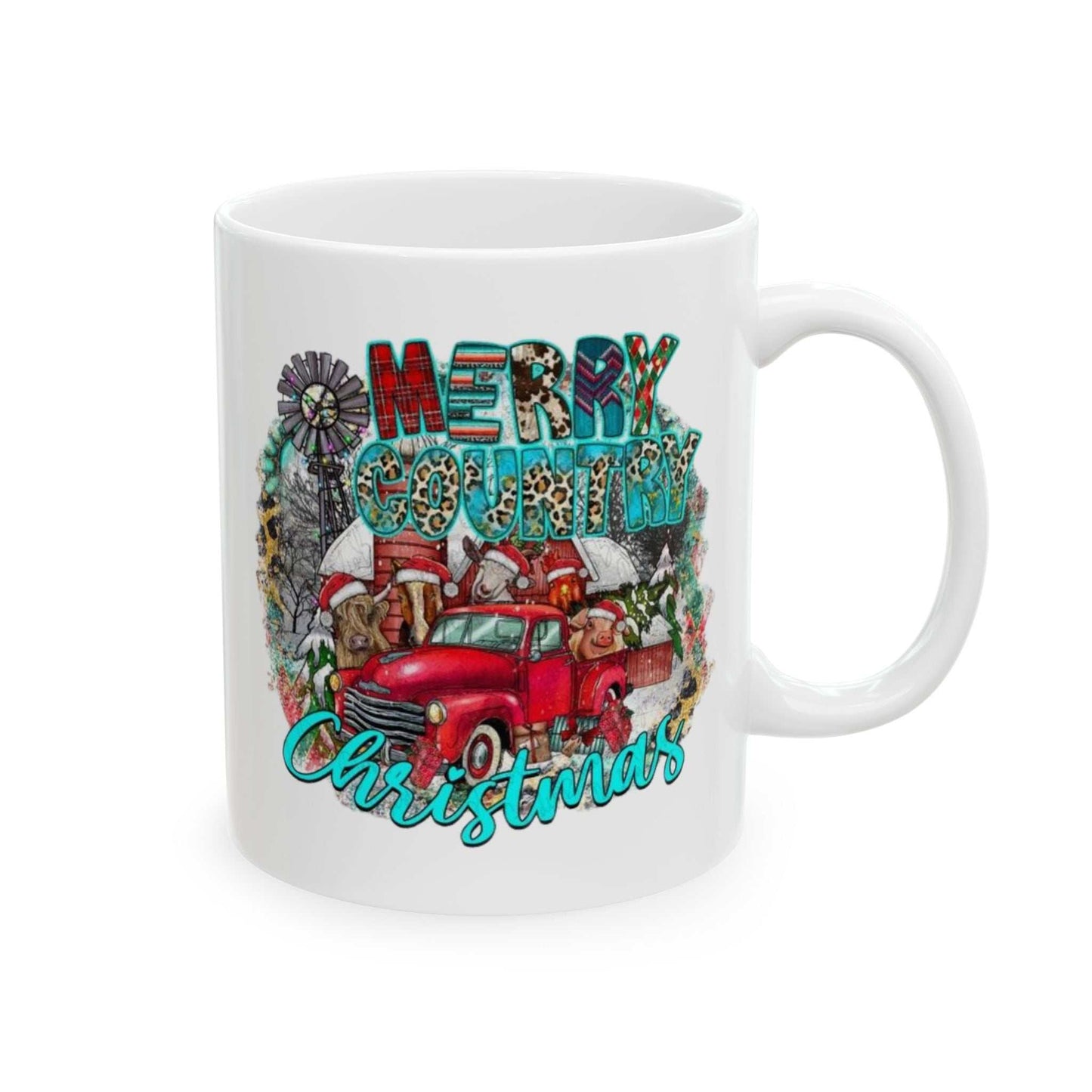 Merry Country Christmas Mugs, Retro Country Gift, Western Christmas Mug