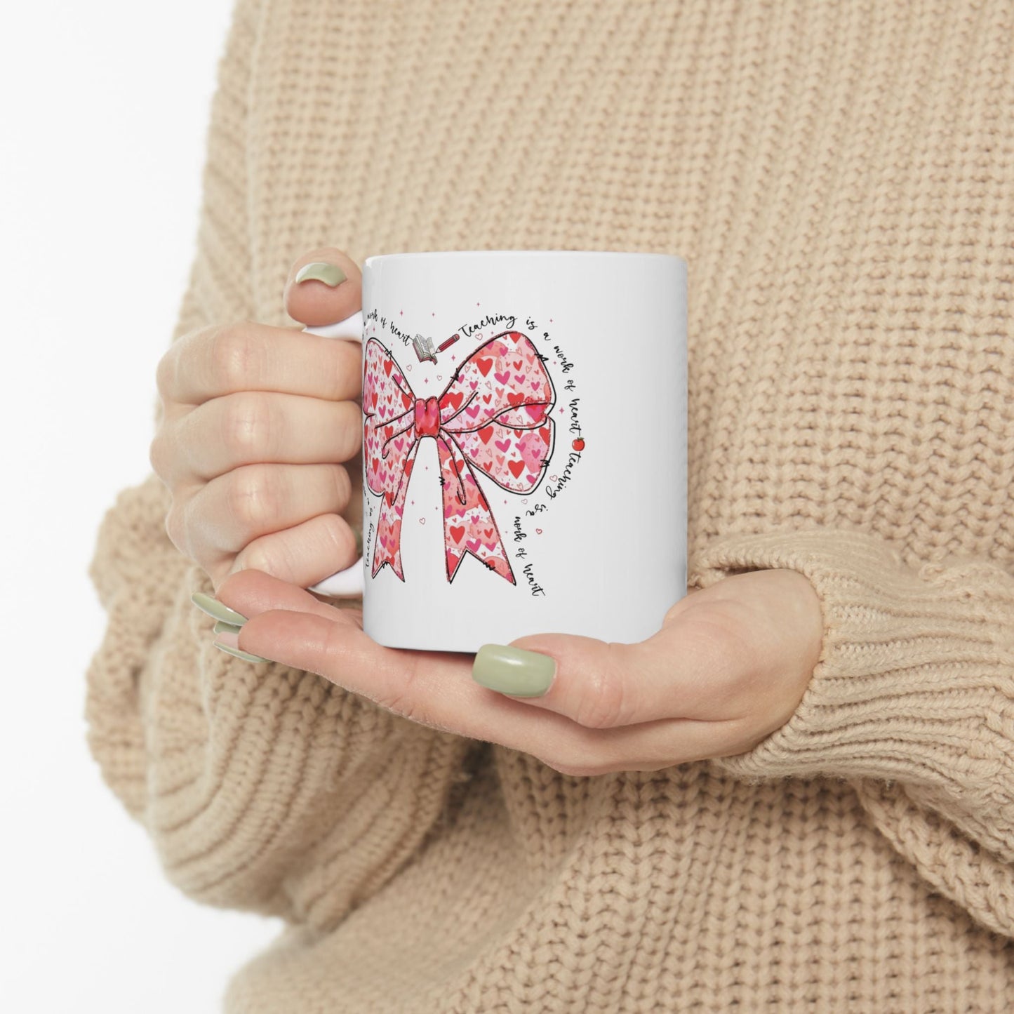Teaching Is A Work Of Heart Mugs, Coquette Teacher Valentine Gift