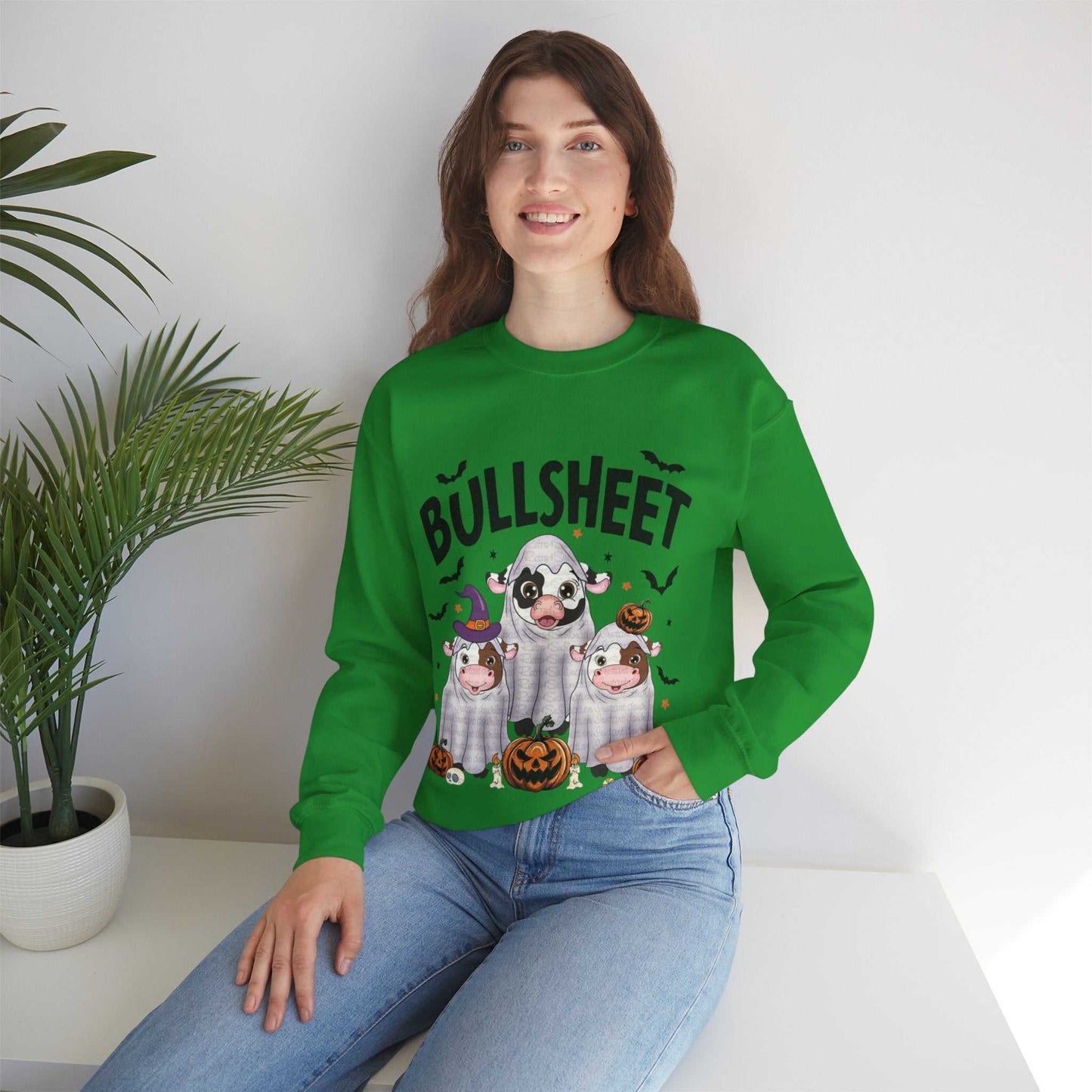 Funny Halloween Crewneck Sweatshirt | Bullsheet Cow Design, Gift for Halloween Lovers