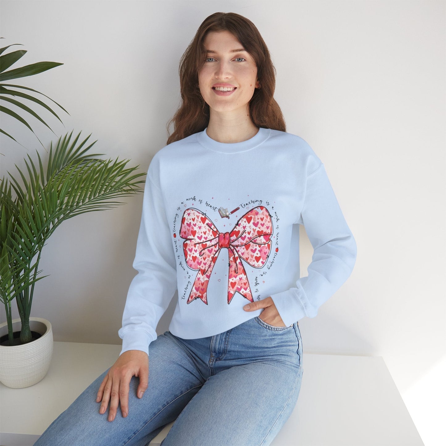 Teaching Is A Work Of Heart Sweatshirt, Coquette Teacher Valentine Gift