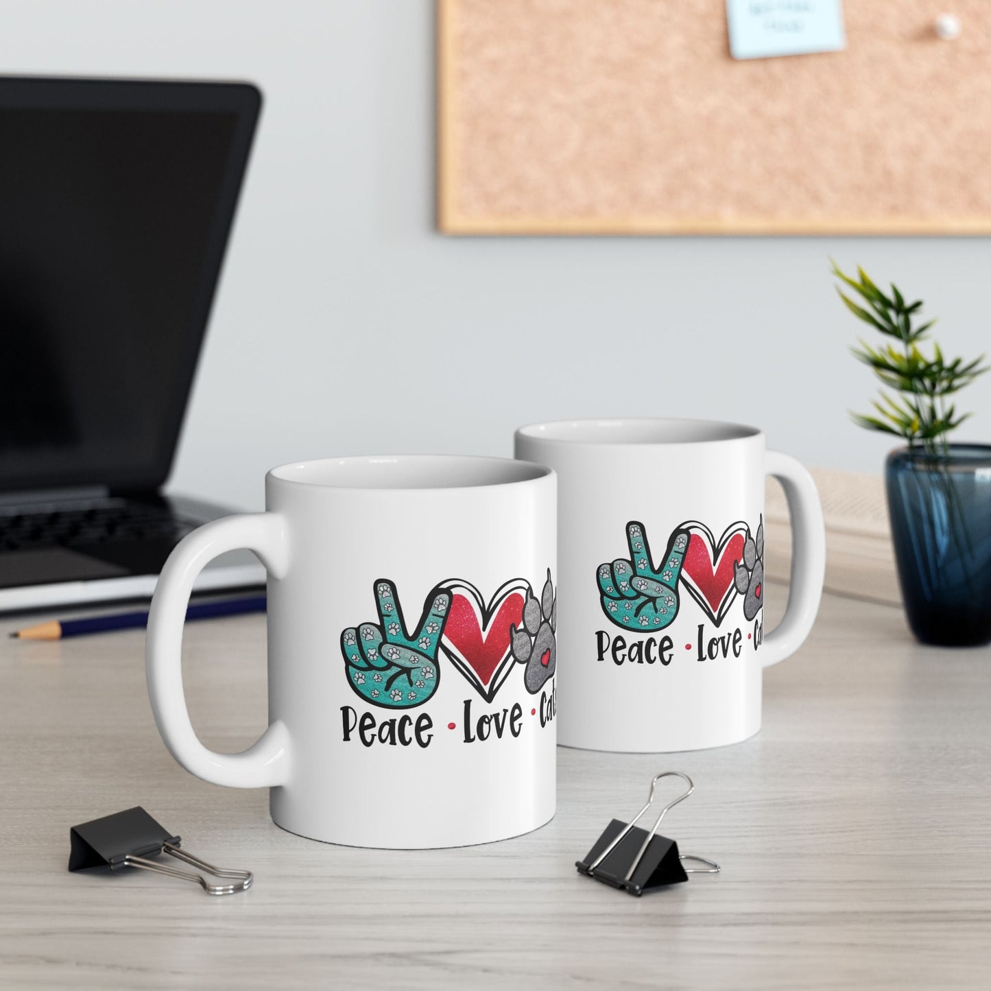Cute Cat Lover Ceramic Mug - Peace & Paws Design (11oz, 15oz)