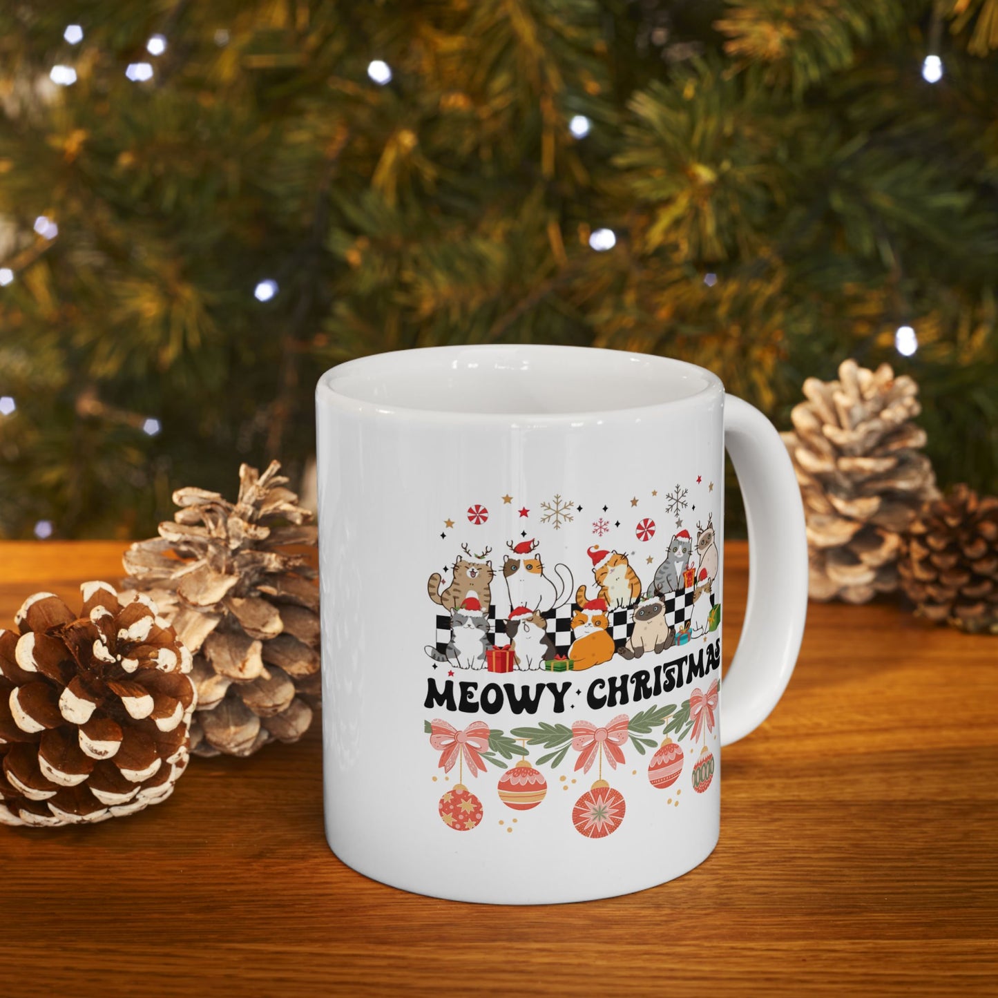 Meowy Christmas Mugs, Cat Lover Christmas Gift