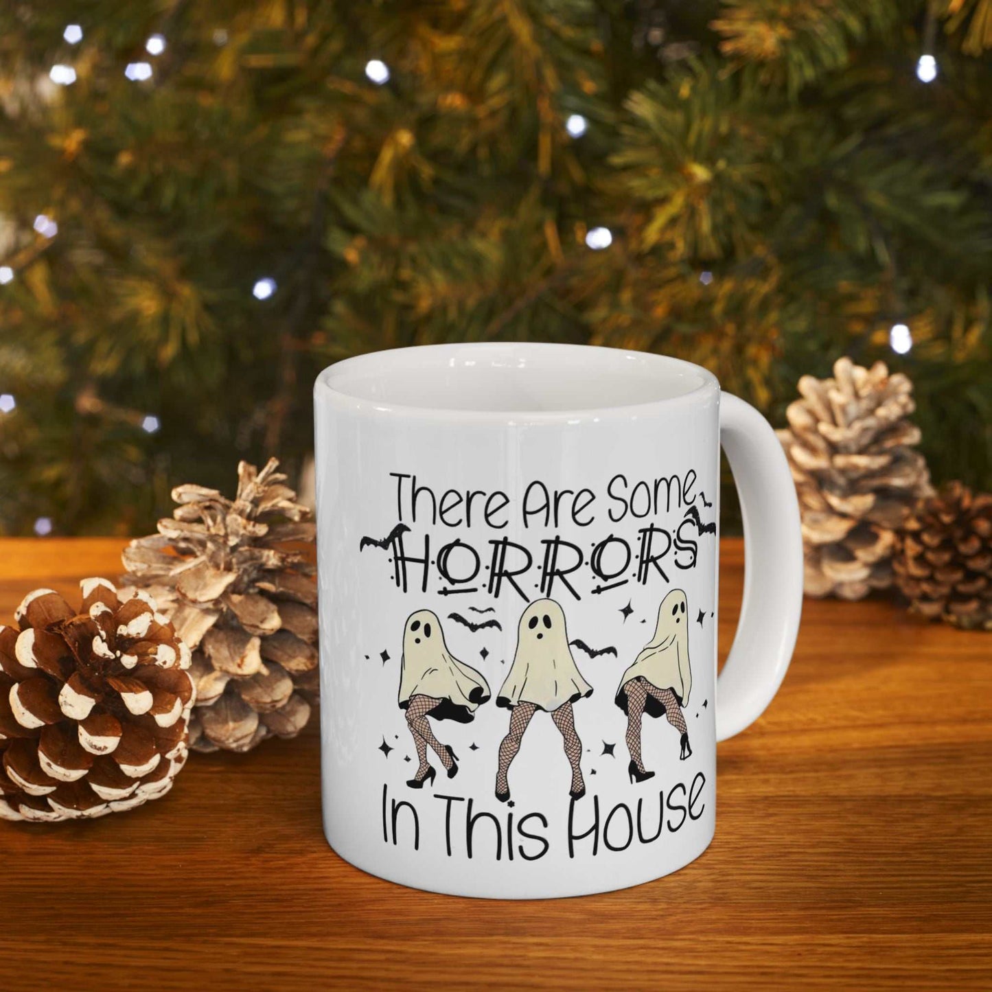 Funny Halloween mug with retro ghost design, perfect for spooky season.
