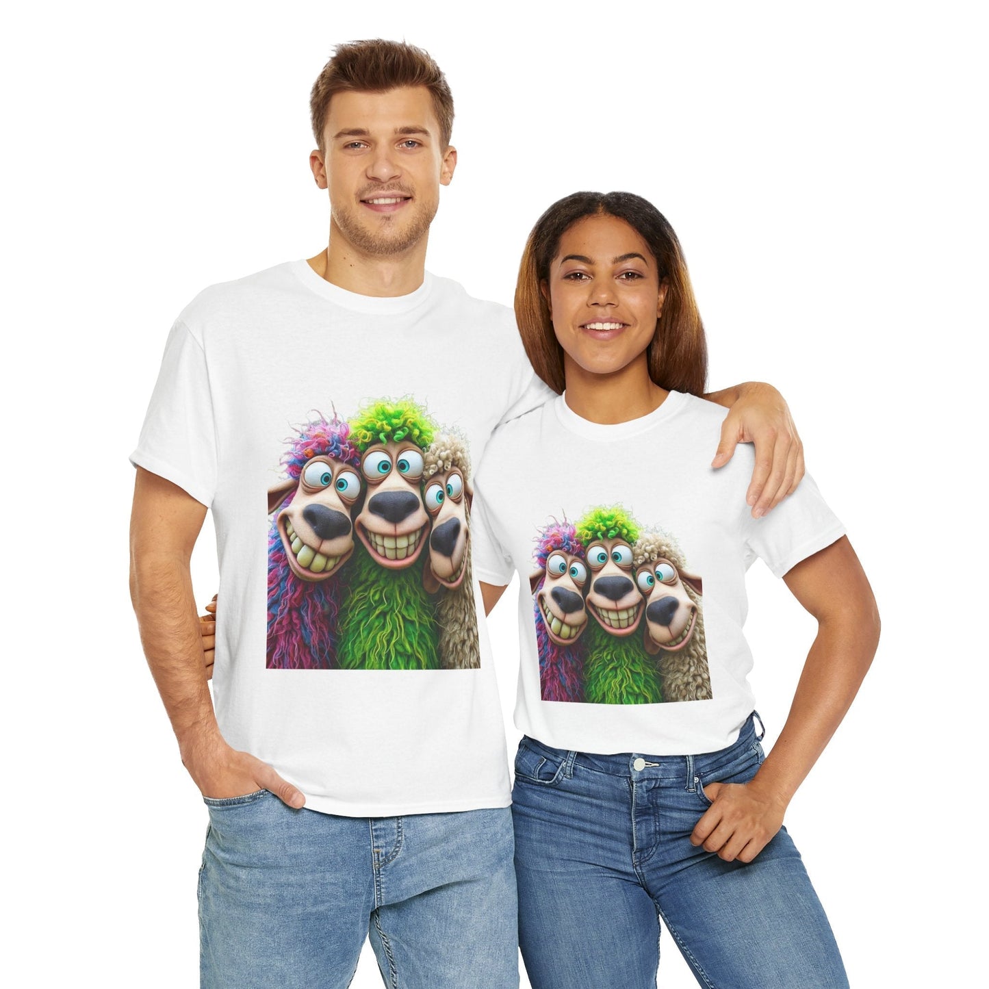 Whimsical Sheep Graphic Tee, Unisex Heavy Cotton Tee Gift