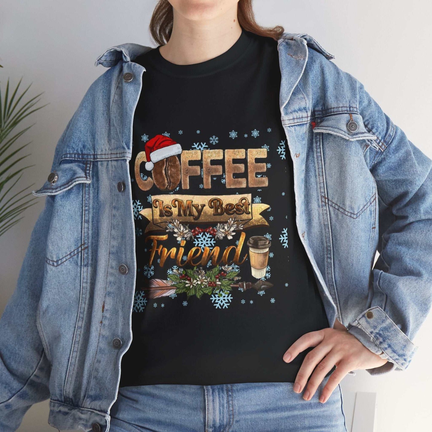 Christmas coffee lover t-shirt with festive design, perfect gift for coffee enthusiasts during the holidays.