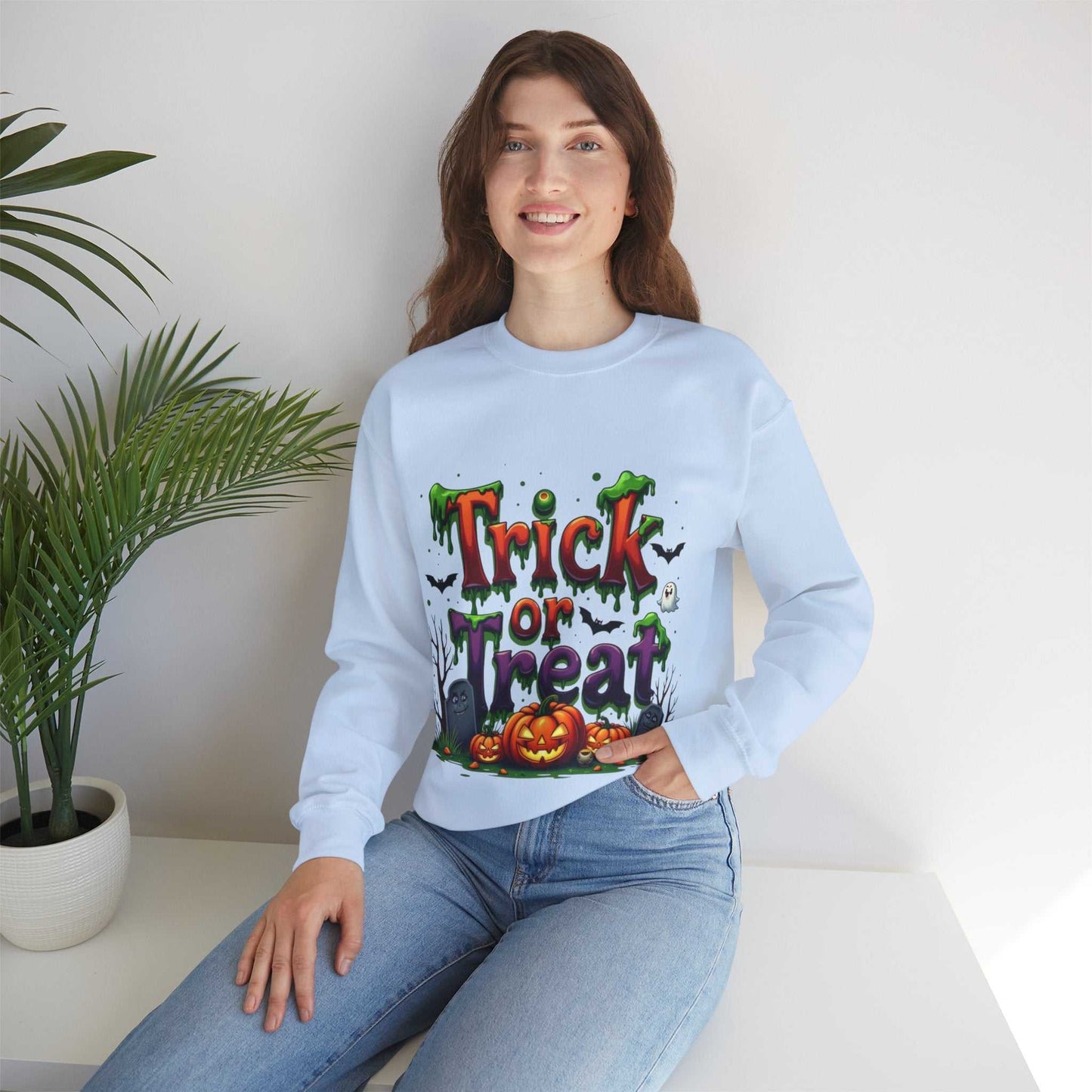 Halloween Trick or Treat Sweatshirt, Cozy Fall Apparel, Gift for Halloween Lovers