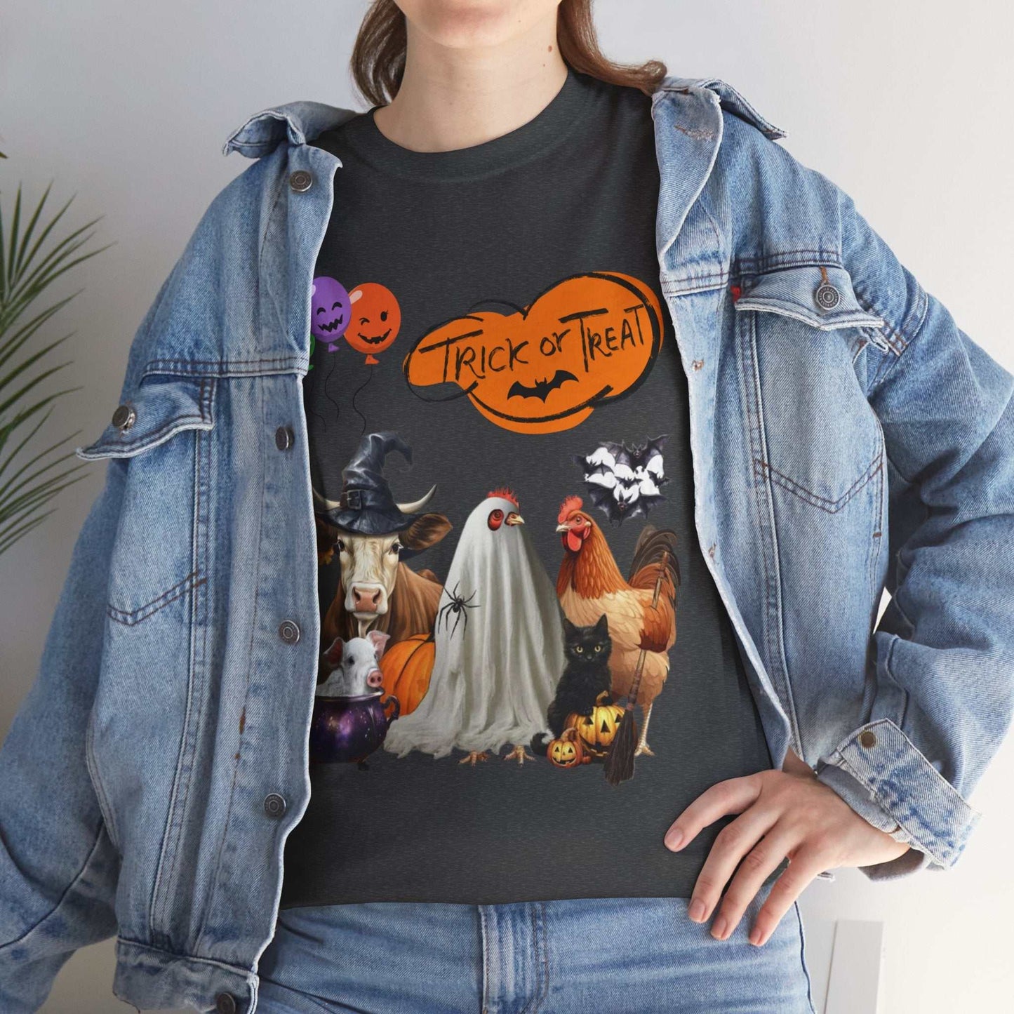 Trick or Treat Halloween Shirt with festive animal design, perfect for spooky season gifts.