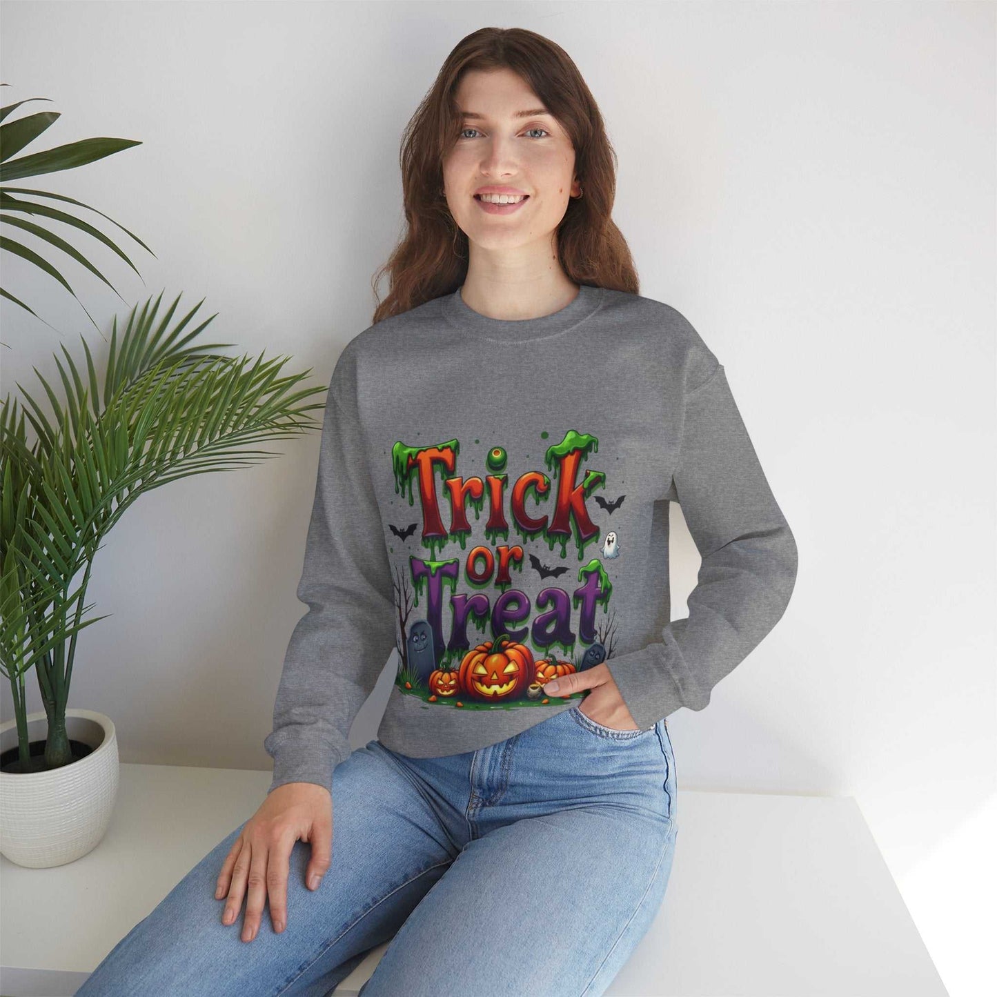 Halloween Trick or Treat Sweatshirt, Cozy Fall Apparel, Gift for Halloween Lovers