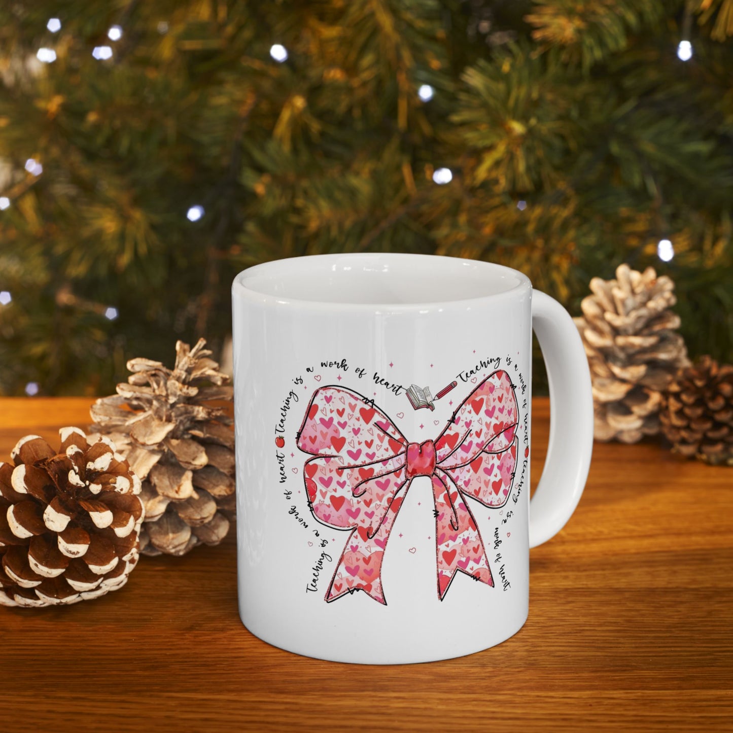 Teaching Is A Work Of Heart Mugs, Coquette Teacher Valentine Gift