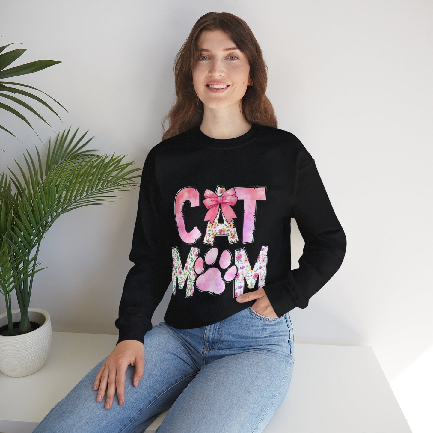 Cat Mom Floral Crewneck Sweatshirt - Perfect Gift for Cat Lovers