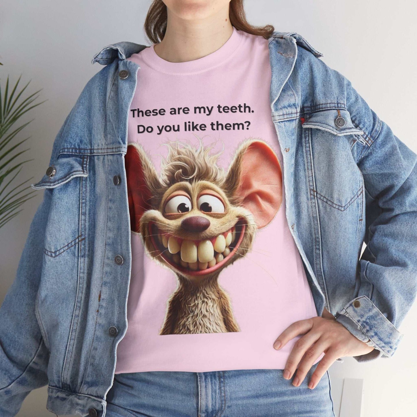 Funny Teeth Cartoon T-Shirt, Cute Unisex Heavy Cotton Tee, Gift for Teens Humor Shirt
