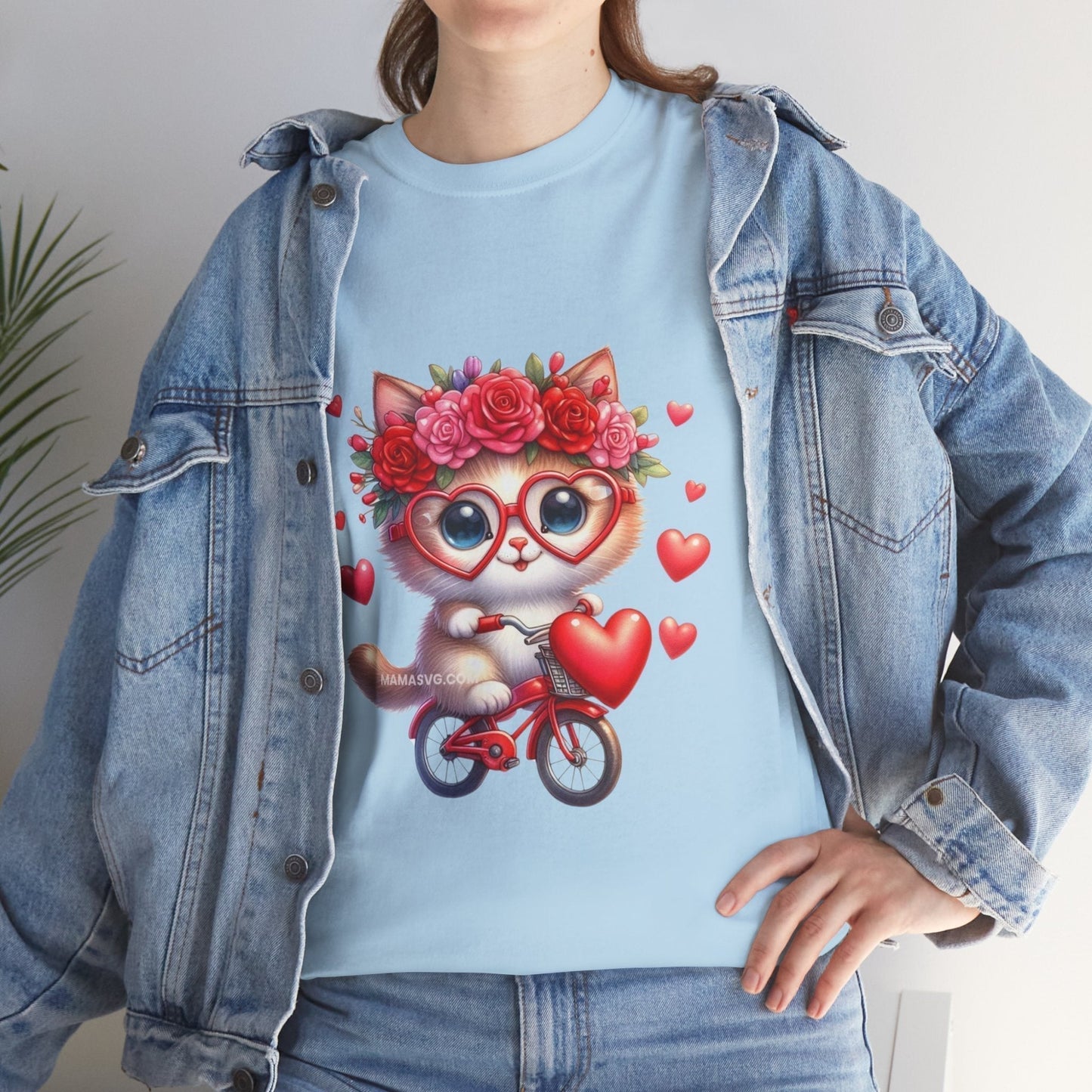 Biker Cat Cycling Hearts T-Shirt - Valentines Cat Lover Gift