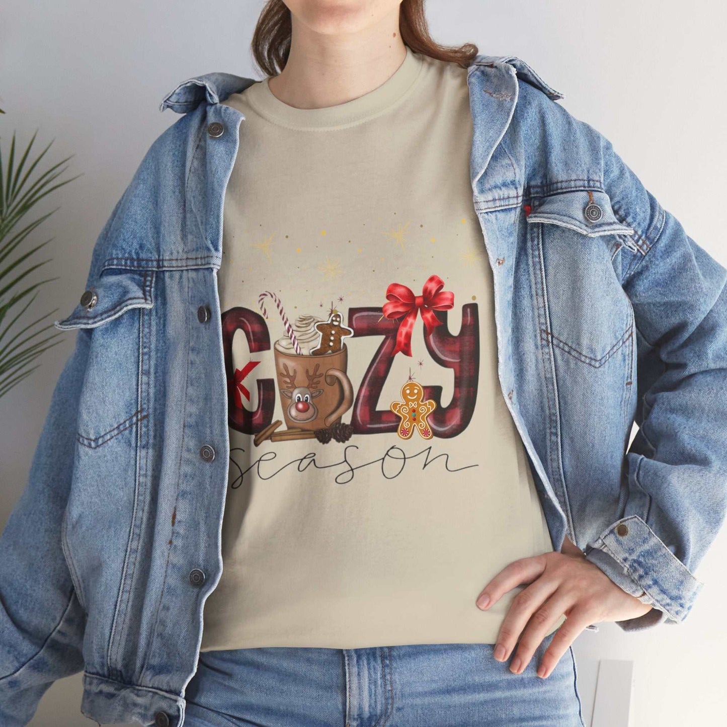 Cozy Christmas shirt with cute coffee design and festive decor, perfect holiday gift for coffee lovers.
