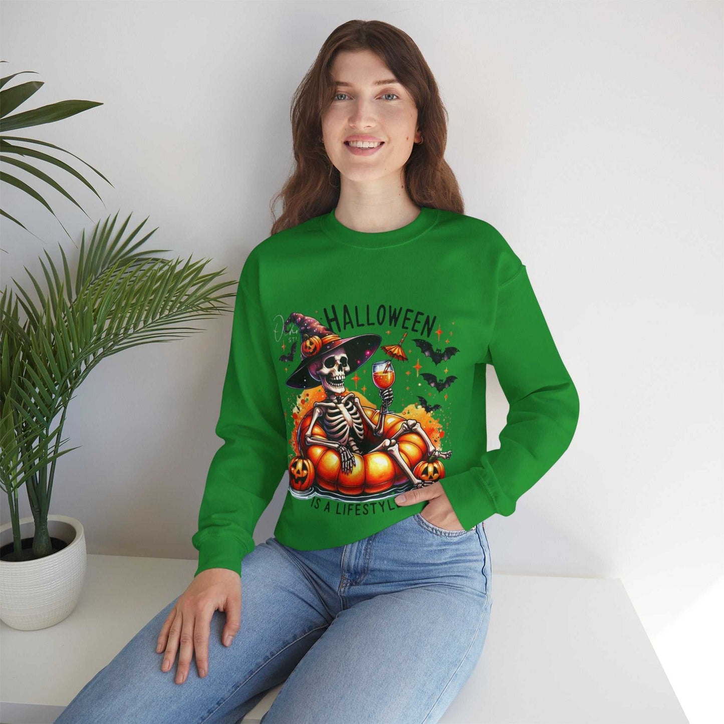 Halloween Skeleton Sweatshirt, Cozy Unisex Crewneck for Fall Celebrations, Perfect Gift