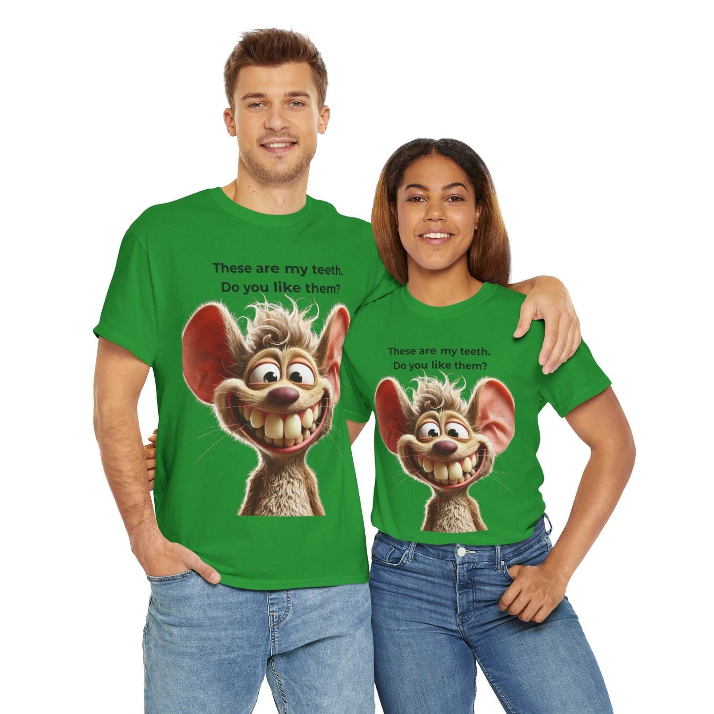 Funny Teeth Cartoon T-Shirt, Cute Unisex Heavy Cotton Tee, Gift for Teens Humor Shirt