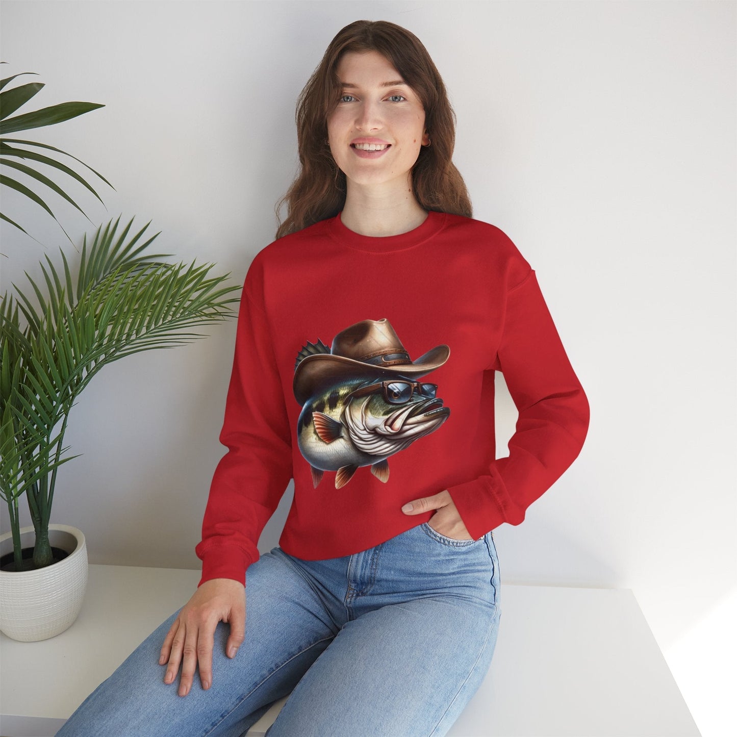 Funny Fishing Bass Cowboy Sweatshirt - Unisex Heavy Blend Crewneck
