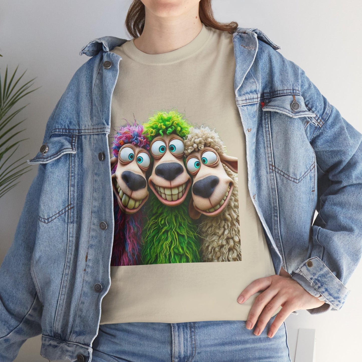 Whimsical Sheep Graphic Tee, Unisex Heavy Cotton Tee Gift