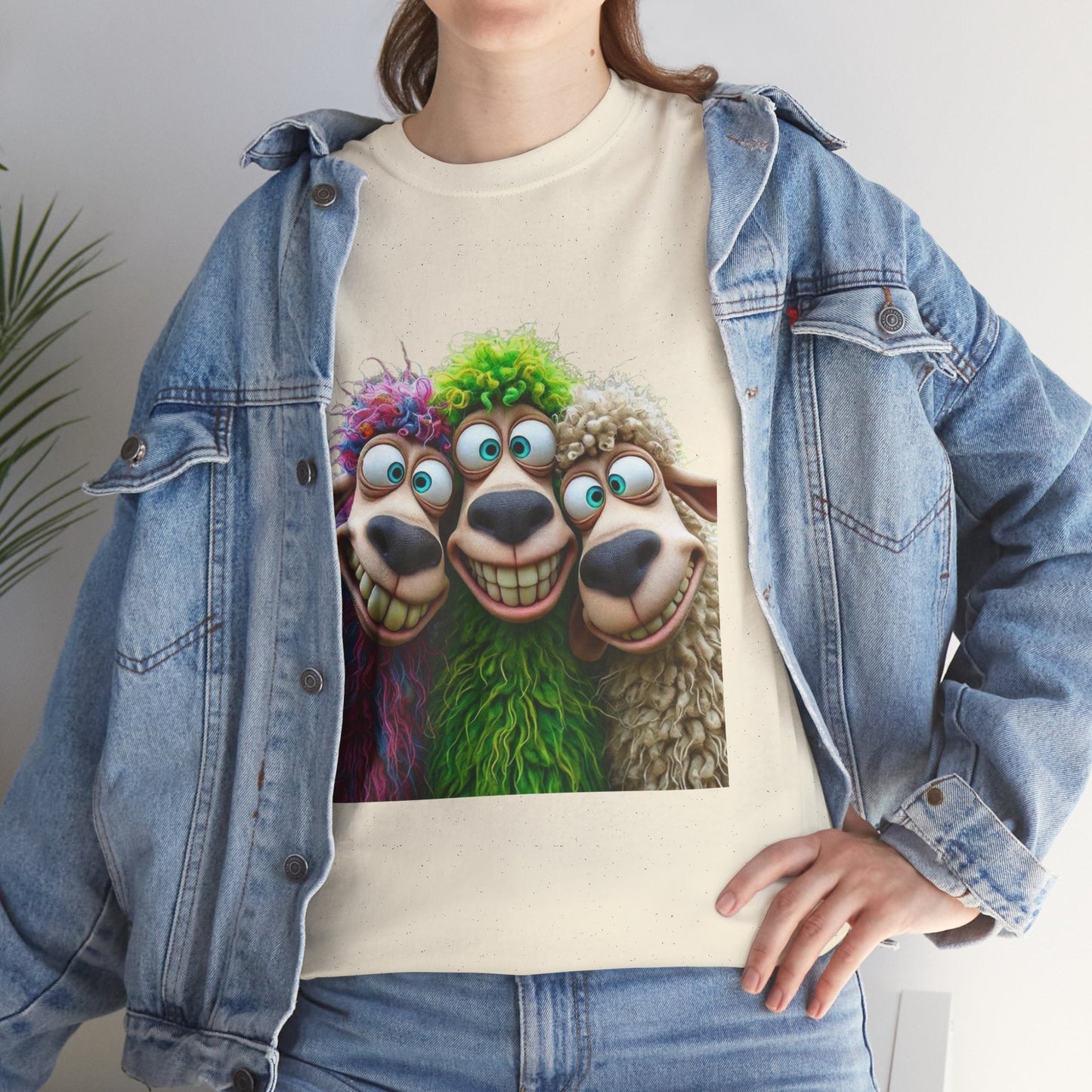 Whimsical Sheep Graphic Tee, Unisex Heavy Cotton Tee Gift