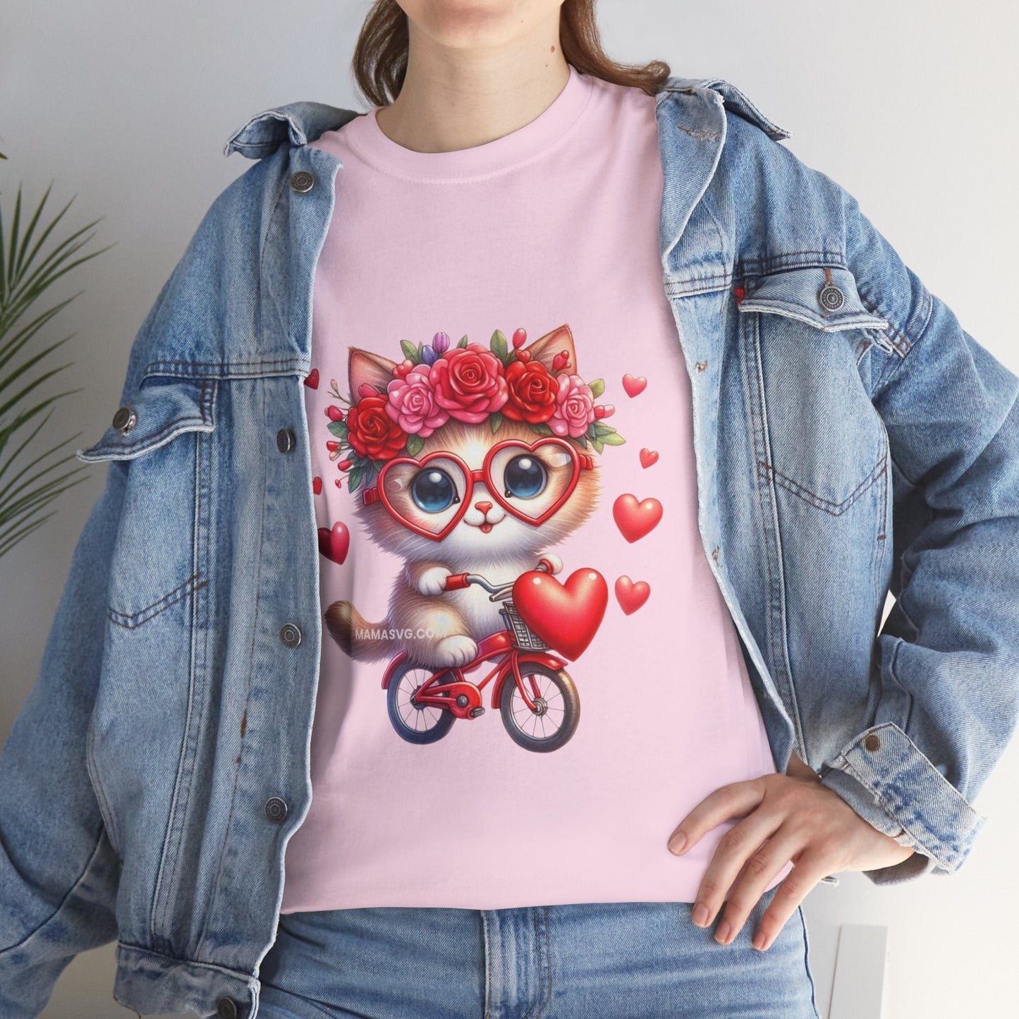 Biker Cat Cycling Hearts T-Shirt - Valentines Cat Lover Gift