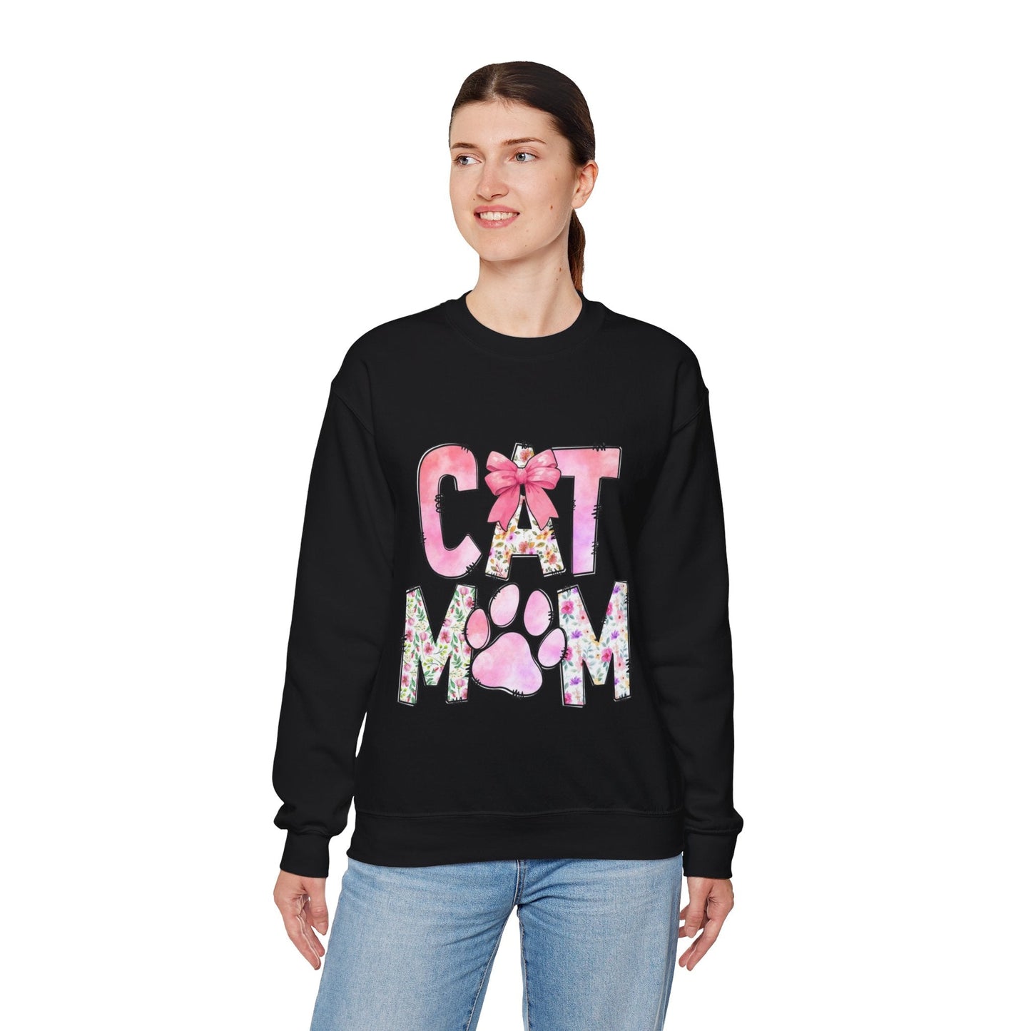 Cat Mom Floral Crewneck Sweatshirt - Perfect Gift for Cat Lovers
