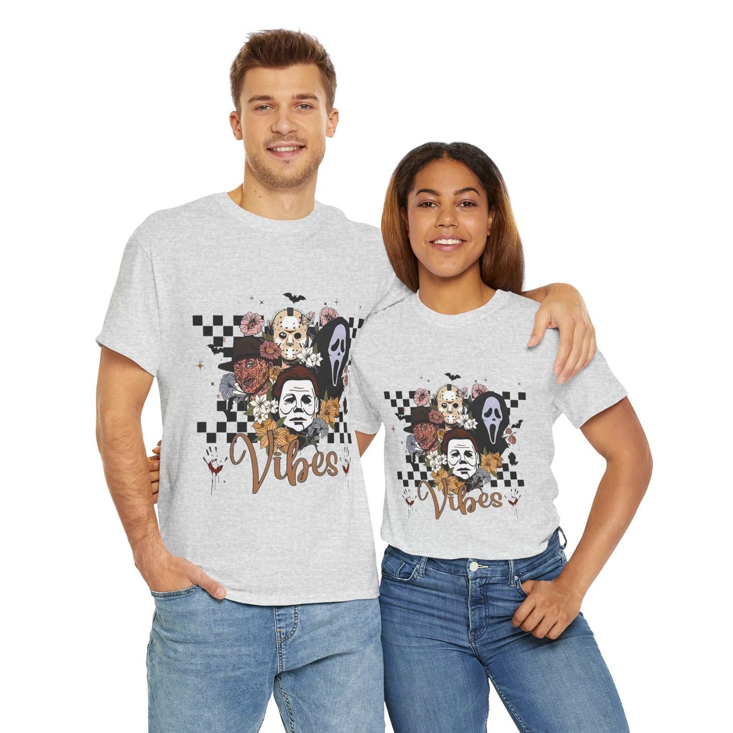 Retro Horror Vibes Unisex Heavy Cotton Tee, Graphic Tee, Unique Gift for Spooky Season