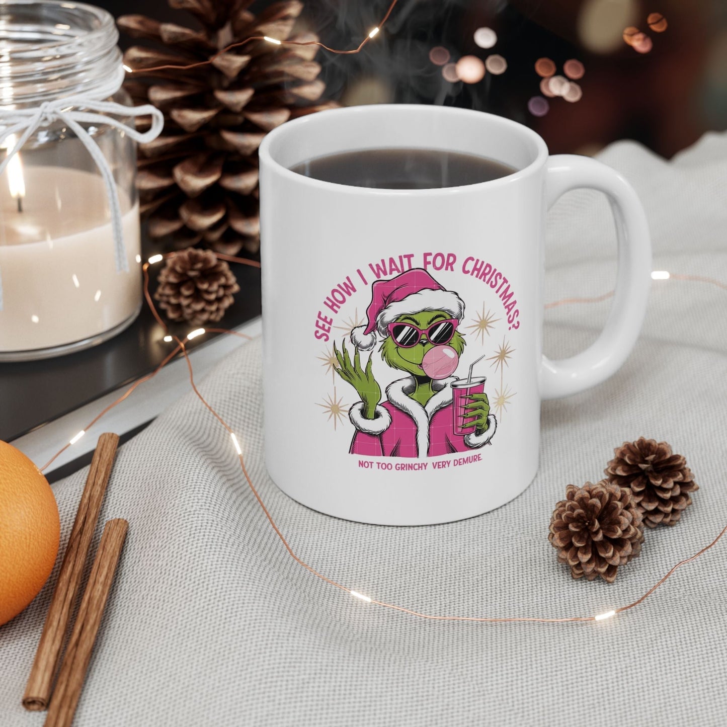Very Demure Not Grinchy Mugs, Grinch Christmas Gift